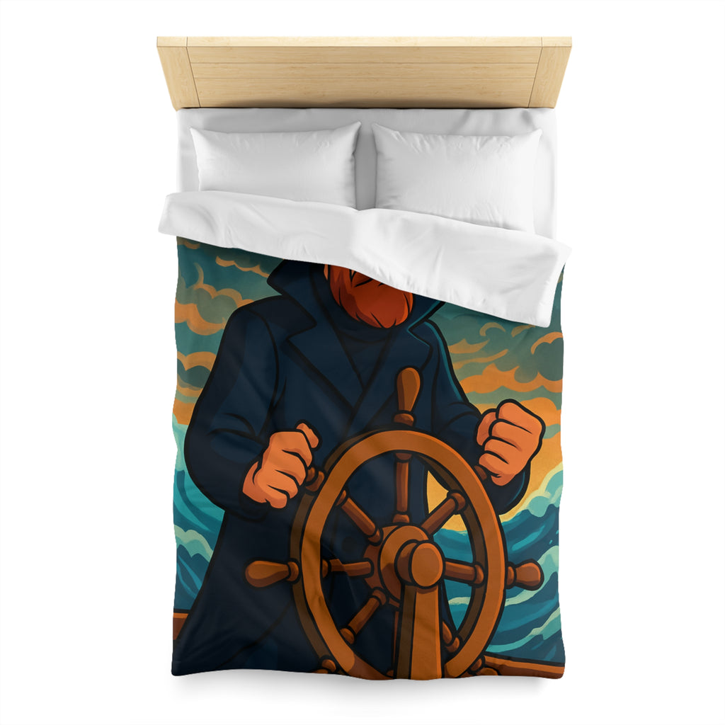 Housse de couette motif marin : capitaine courageux naviguant tempête en mer déchaînée