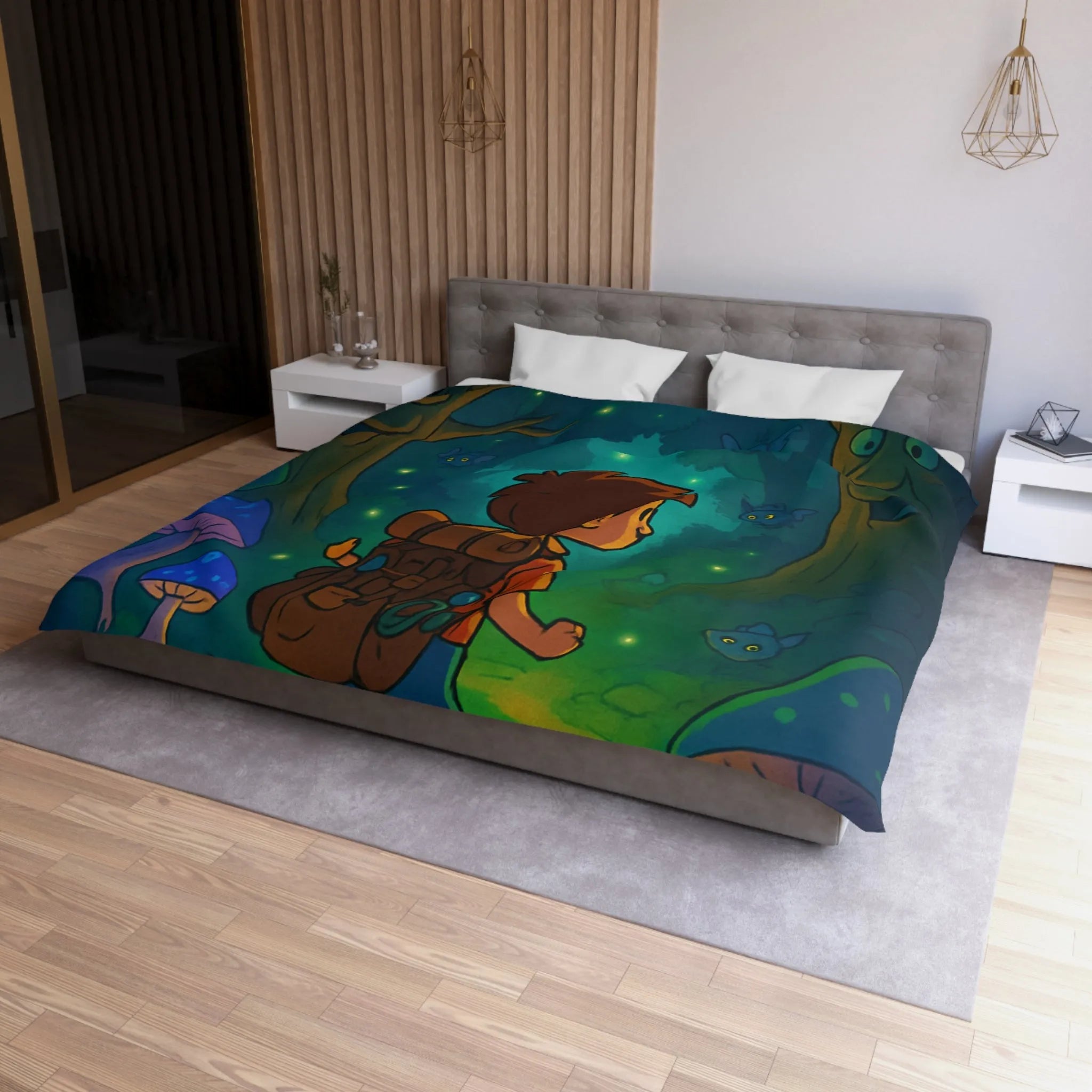 Housse de couette magique avec forêt enchantée lumineuse pour chambre d’enfant rêveuse