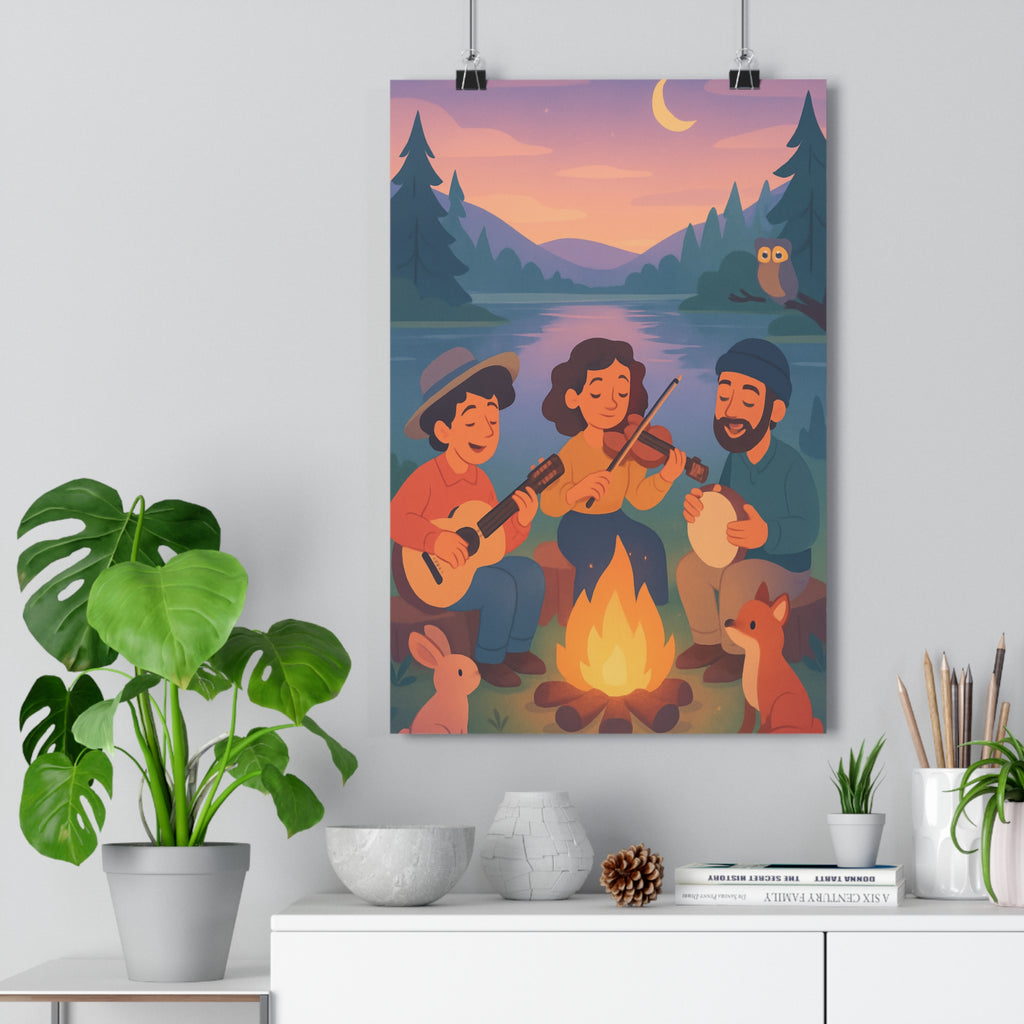 Poster décoratif cartoon musiciens feu nature violet orange ambiance détente chambre salon moderne qualité