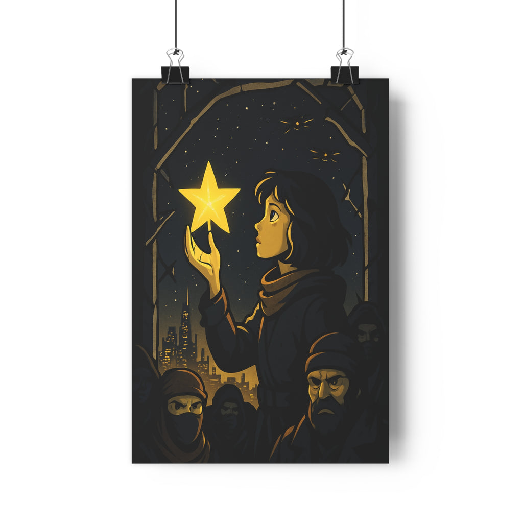 Poster décoratif cyberpunk lumineux jaune sombre mystique urbain étoilé chambre salon design créatif moderne