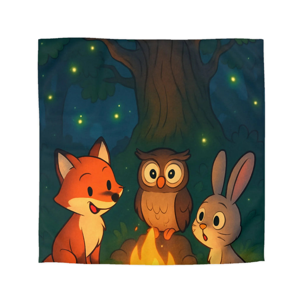 Housse de couette forêt mystique animaux autour du feu sous ciel étoilé magique