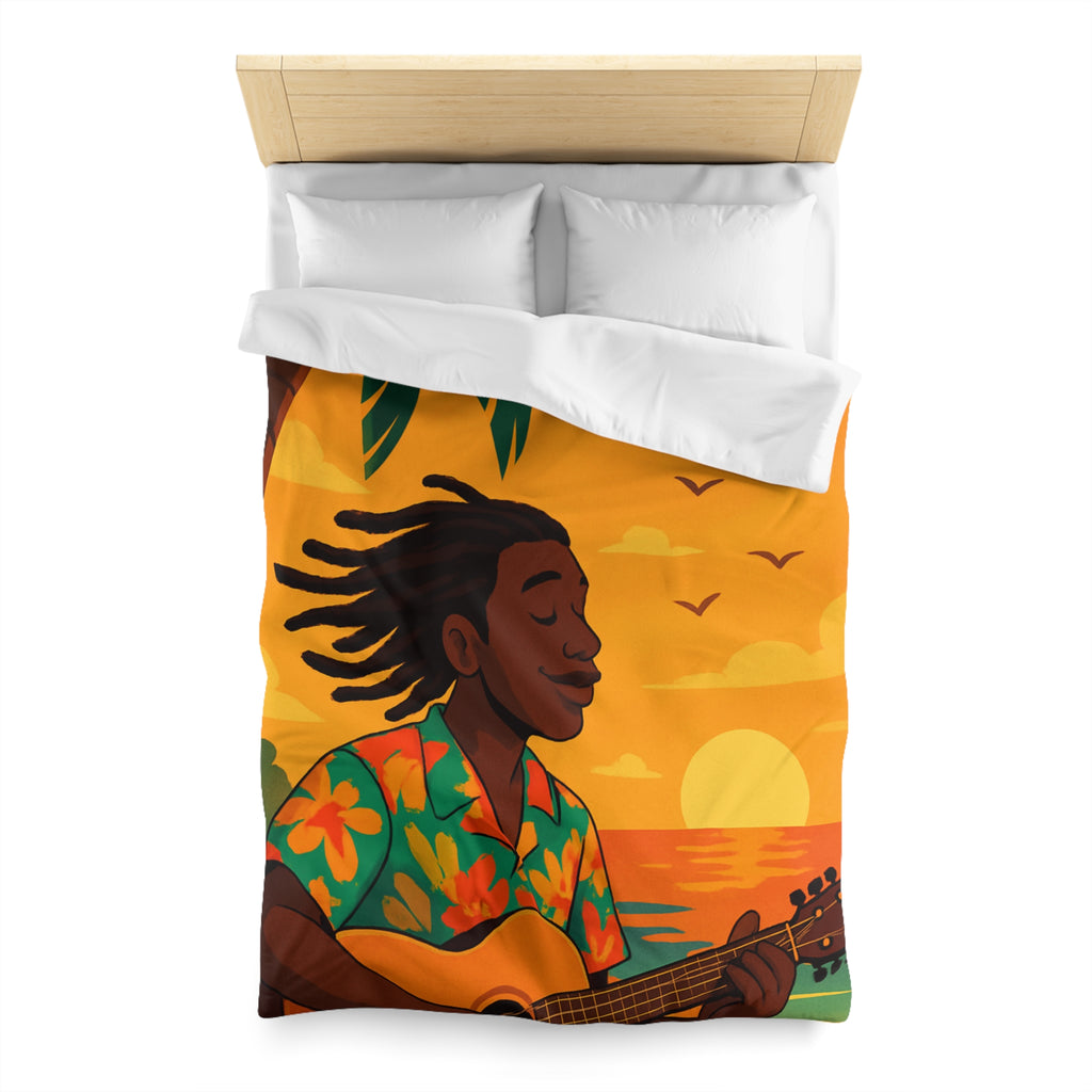 Housse de couette tropicale avec musique, coucher de soleil et palmiers exotiques pour chambre
