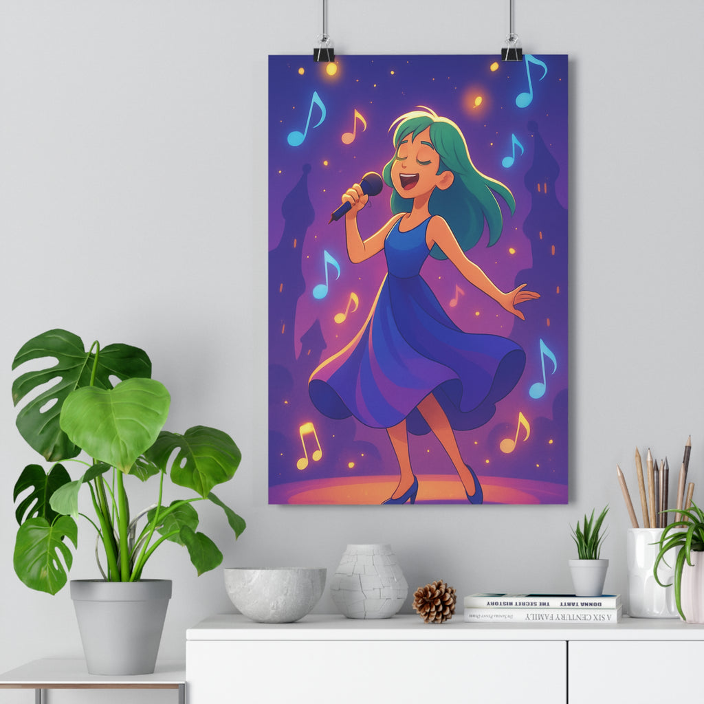 Poster décoratif dessin animé magique joyeux musique vert bleu salon chambre format 30x46 qualité