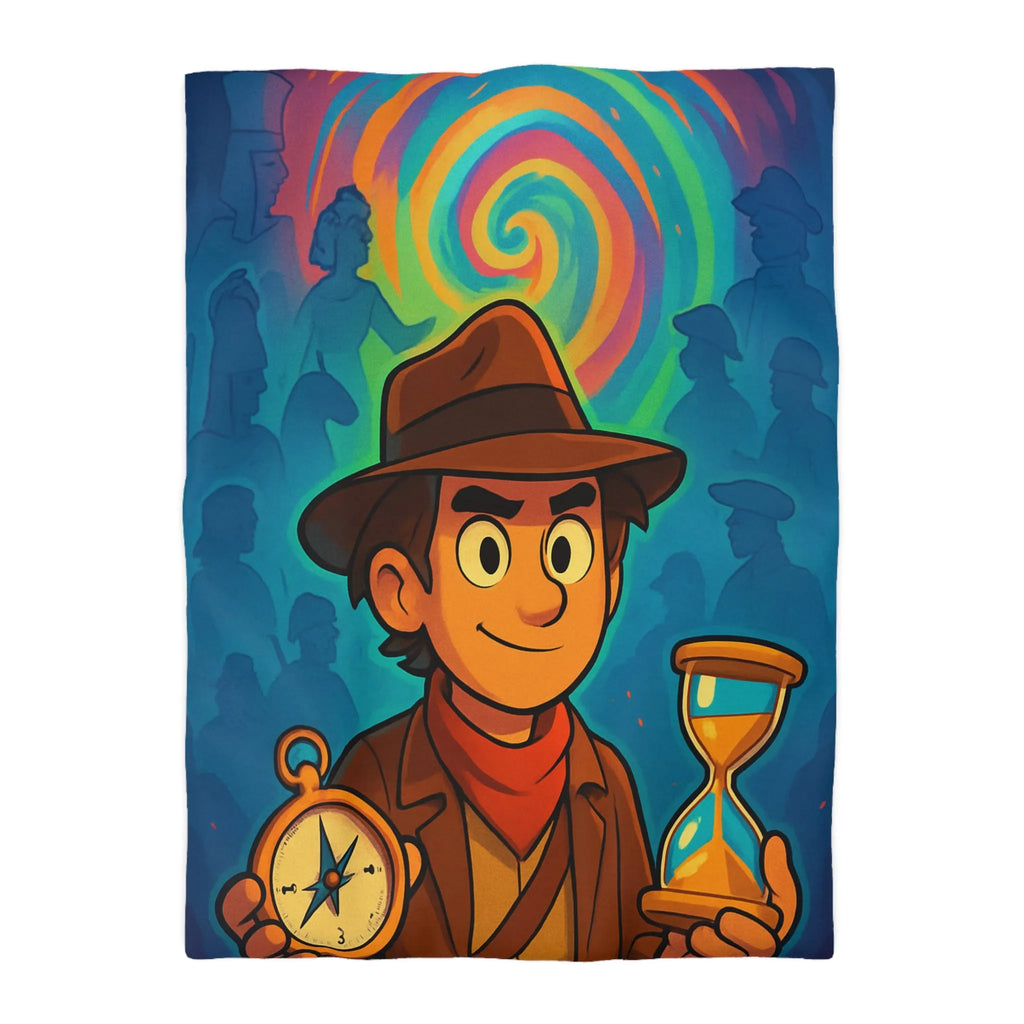 Décor Aventure Mystérieuse Housse de Couette avec Illustration de Voyageur et Sablier