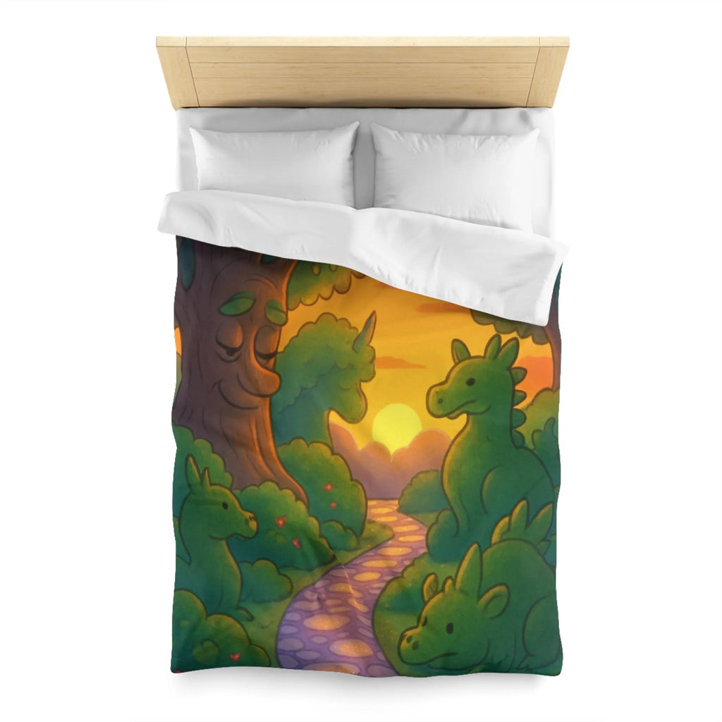 Housse de Couette Enchantée avec Dinosaure au Coucher du Soleil pour Chambre Enfant