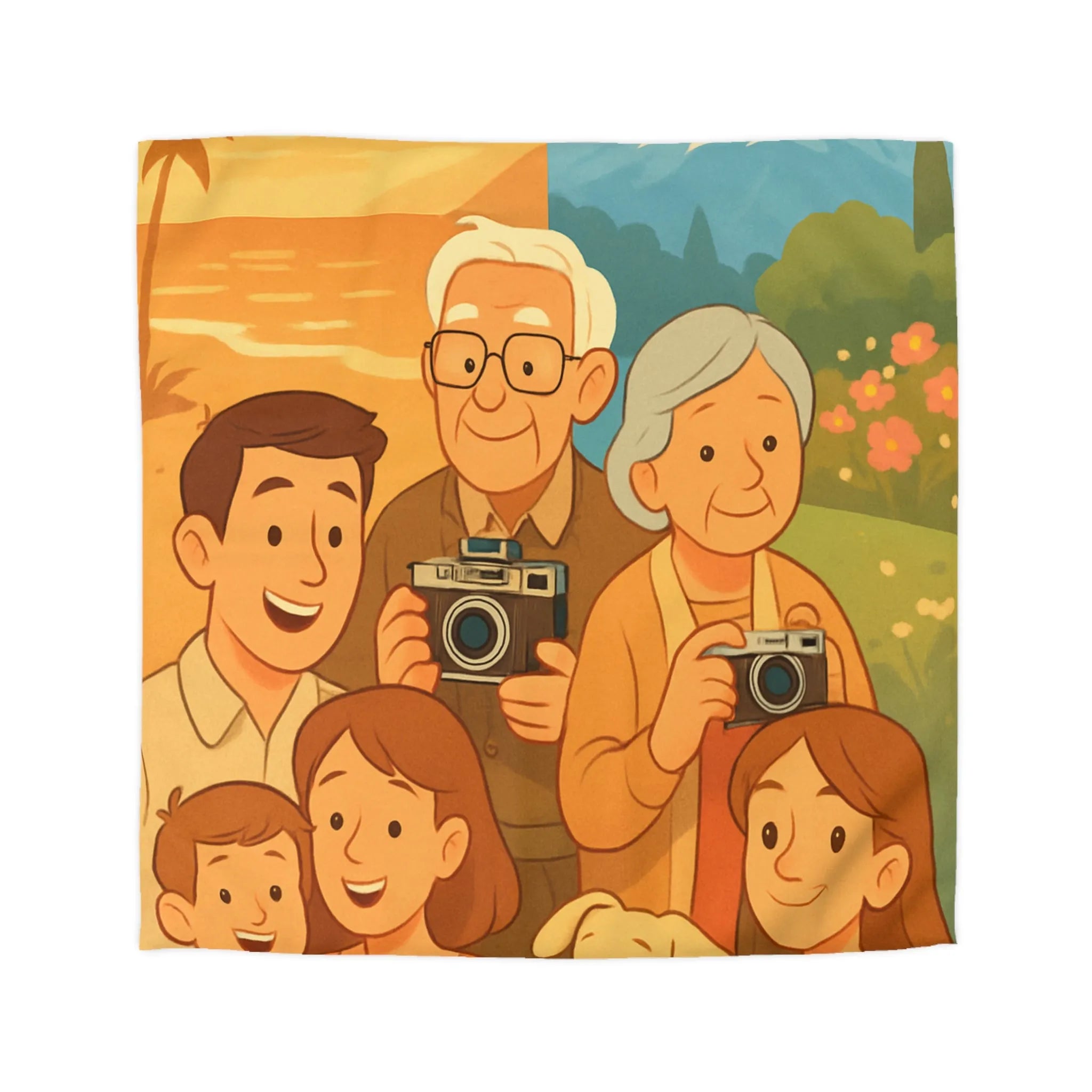 Housse de Couette Enfants Aventure Famille Paysage Soleil et Montagne Poétique Douceur