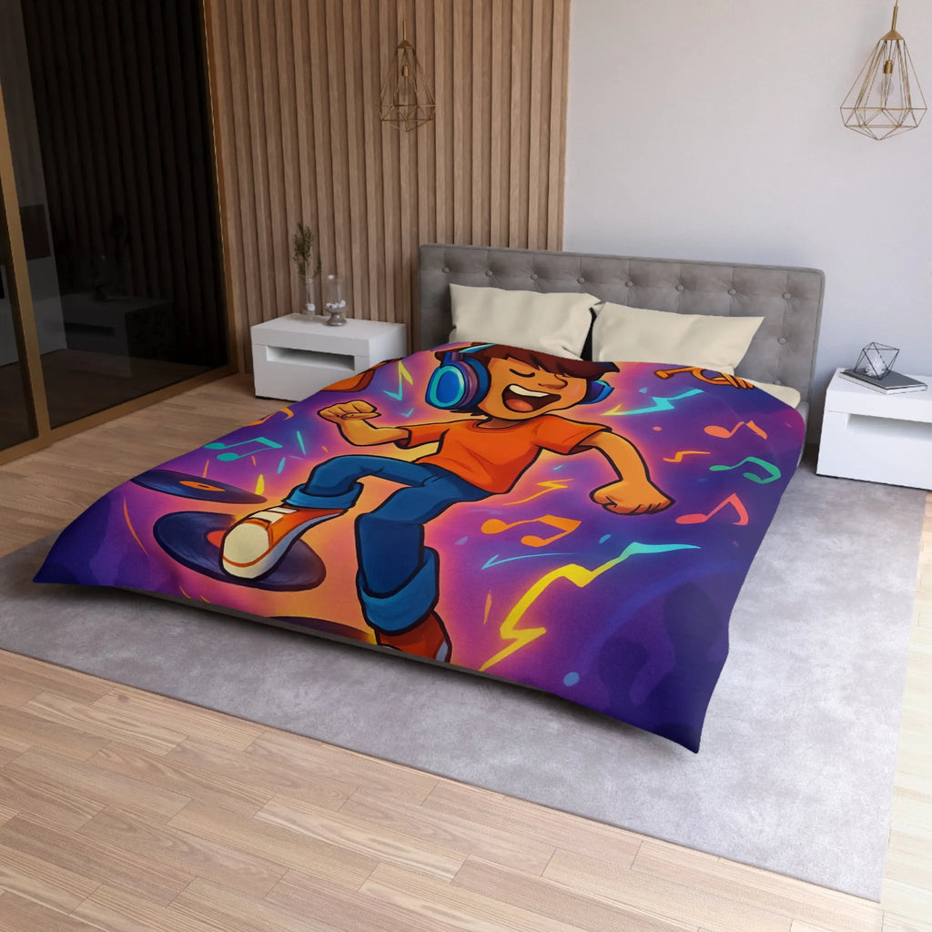 Housse de couette animée avec design musical vibrant pour chambres colorées et dynamiques