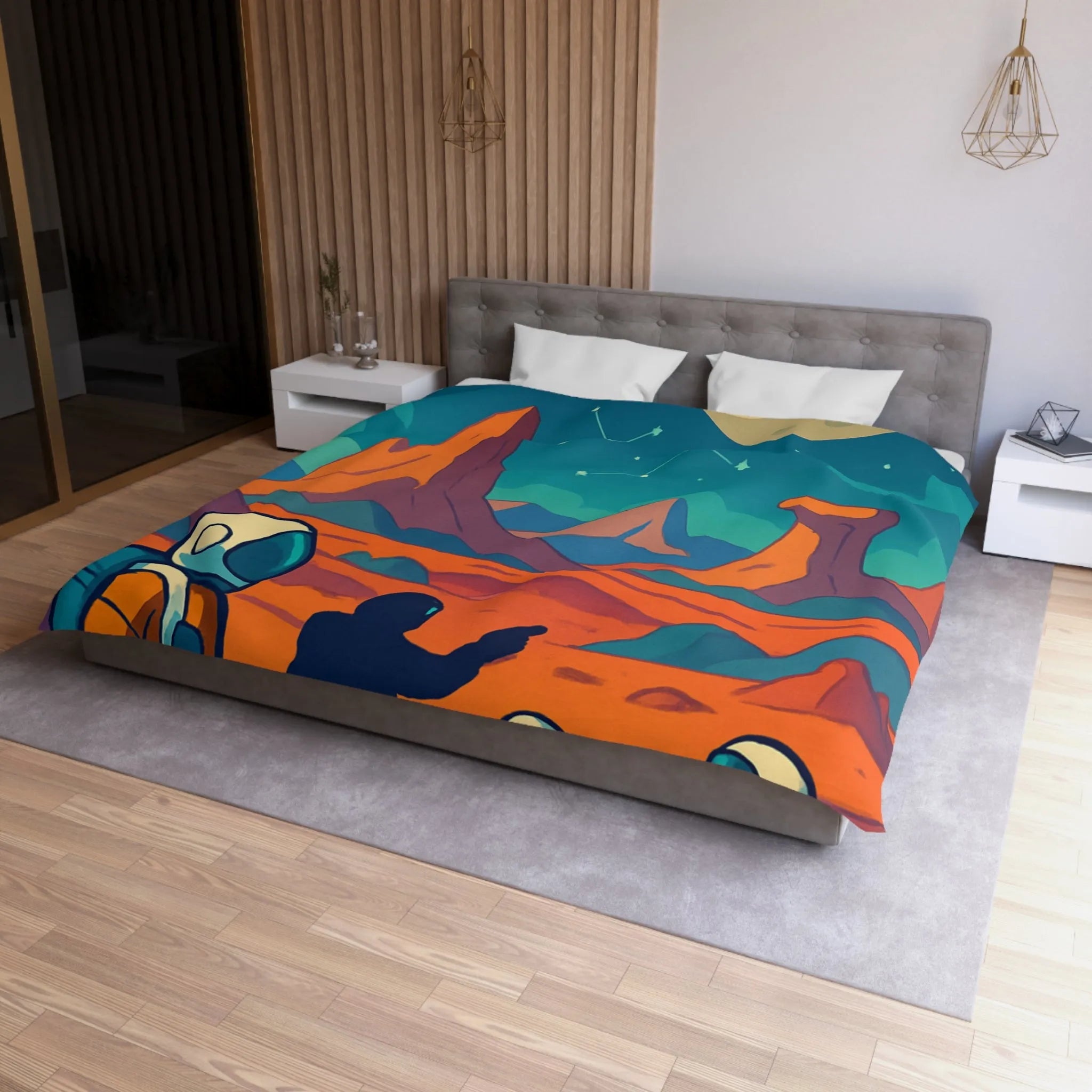 Exploration spatiale colorée : Astronautes sous la lune et constellations étoilées