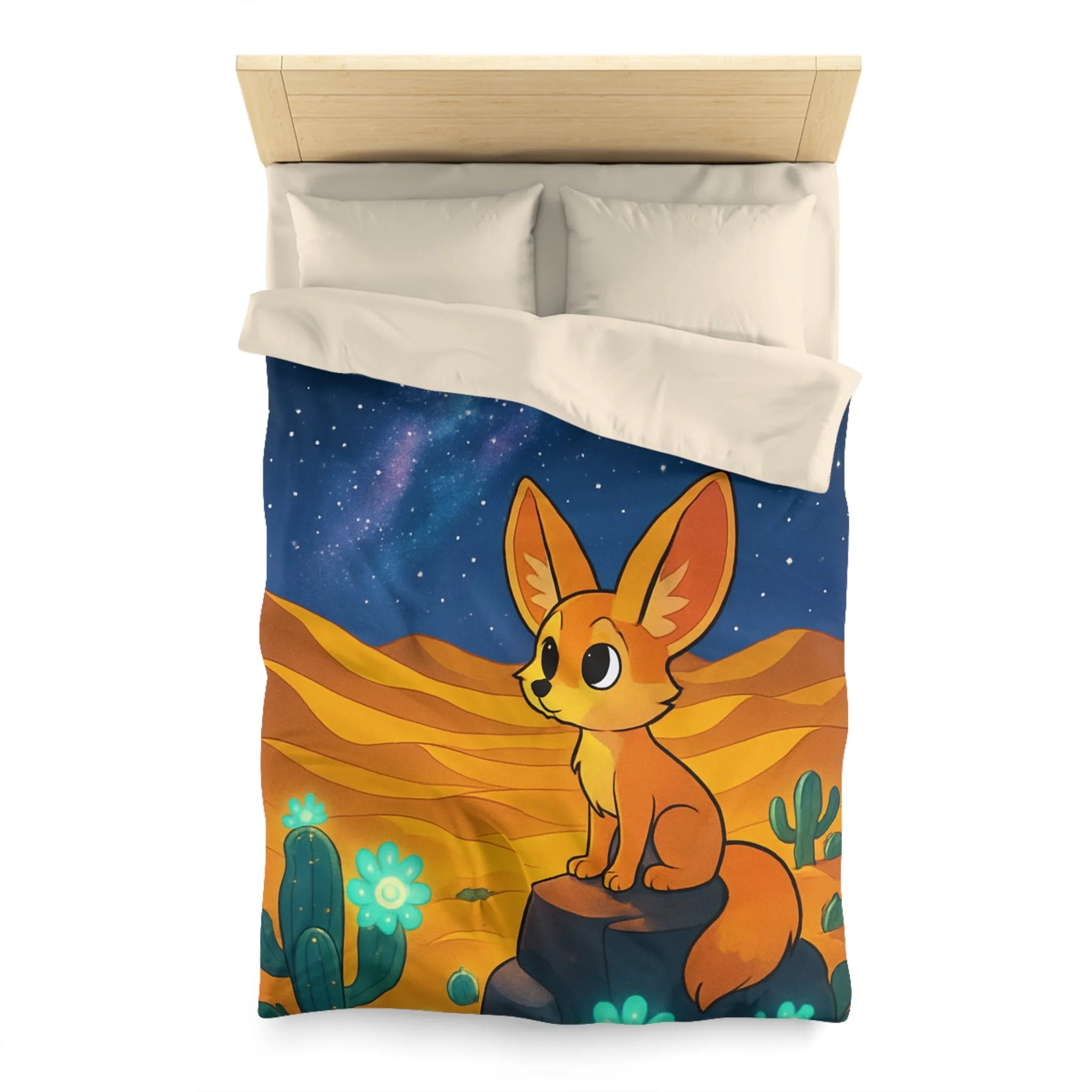 Housse de couette décorative avec renard fennec mignon sous ciel étoilé désertique