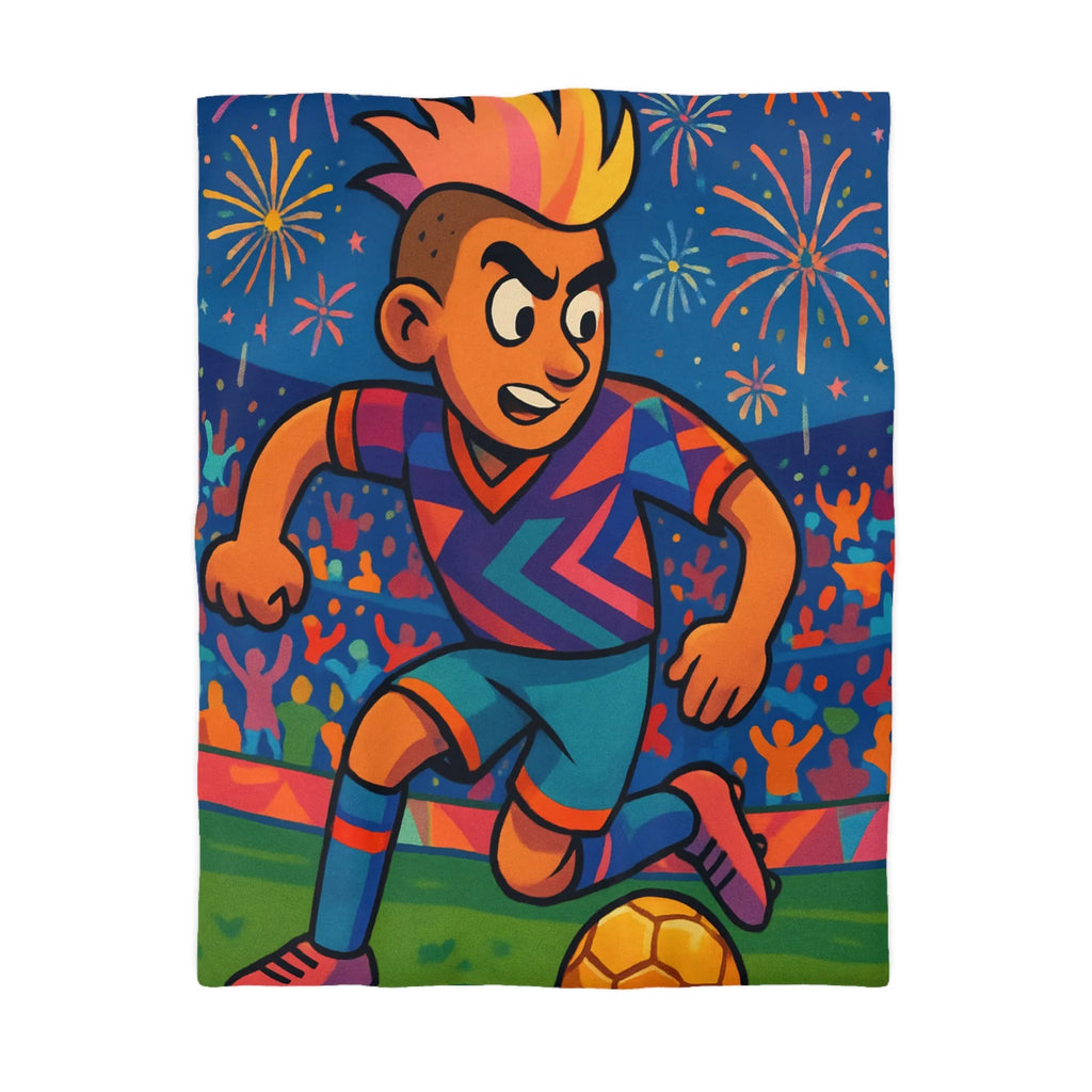 Housse de Couette Enfant Footballeur, Éclats de Couleurs, Feux d’Artifice, Terrain de Foot