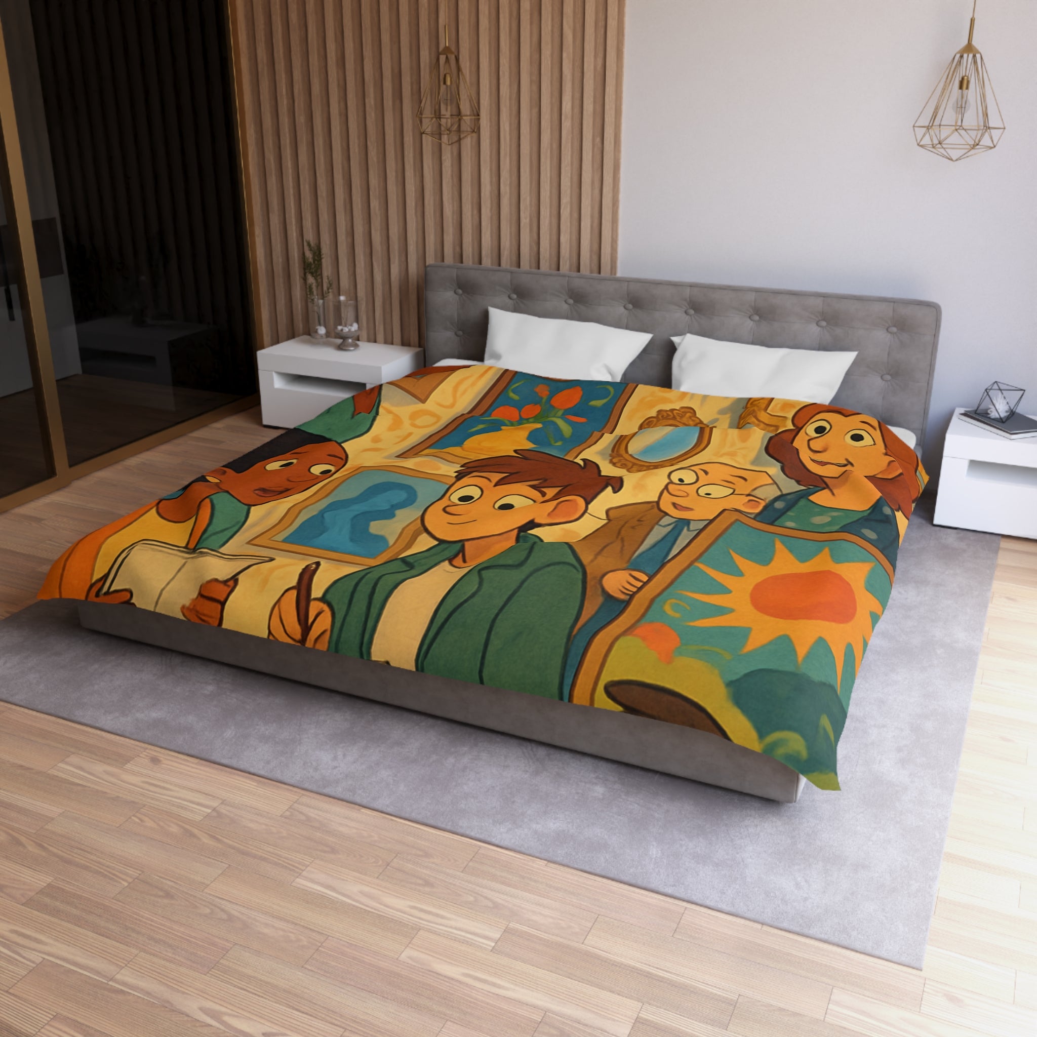 Housse de Couette Microfibre Design Artistique Moderne Décoration Chambre Confort Premium