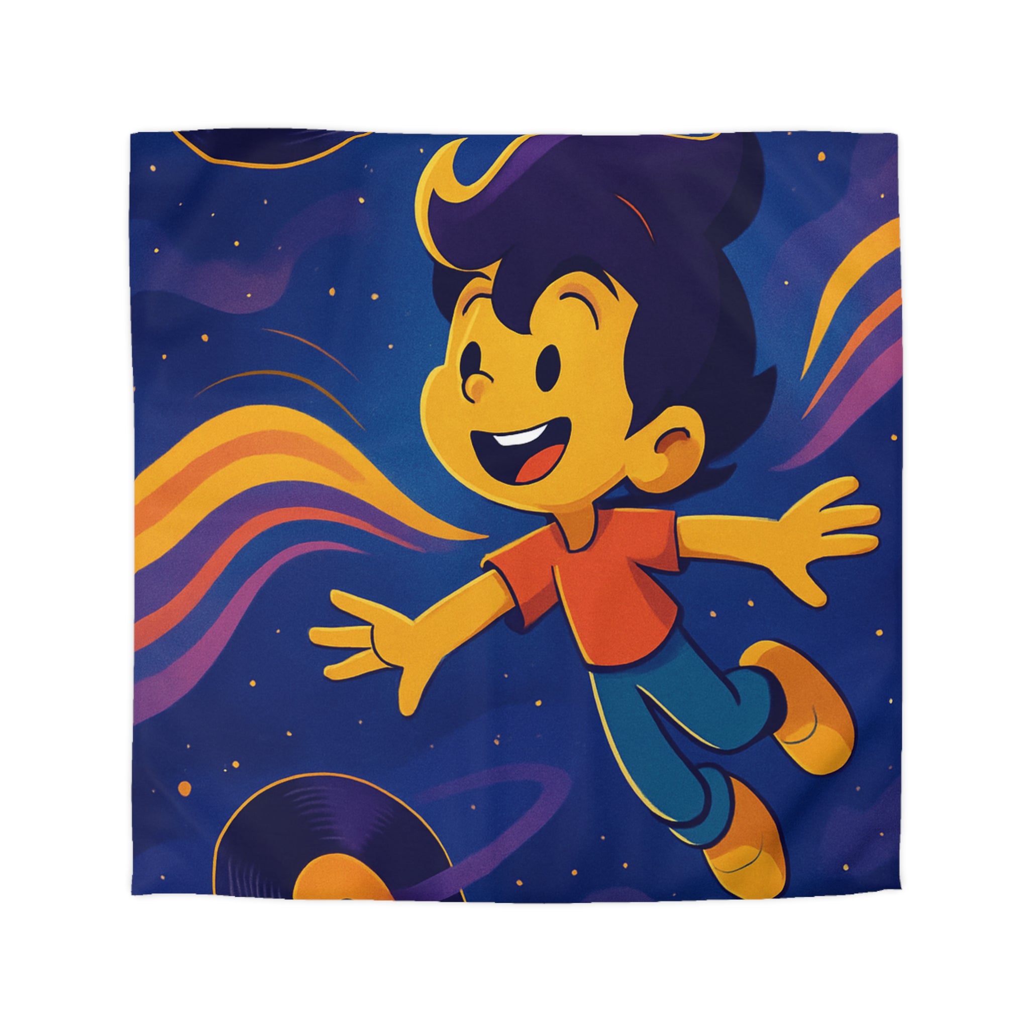 Housse de couette rêve lumineux enfant, aventure musicale, espace éclatant, design contemporain