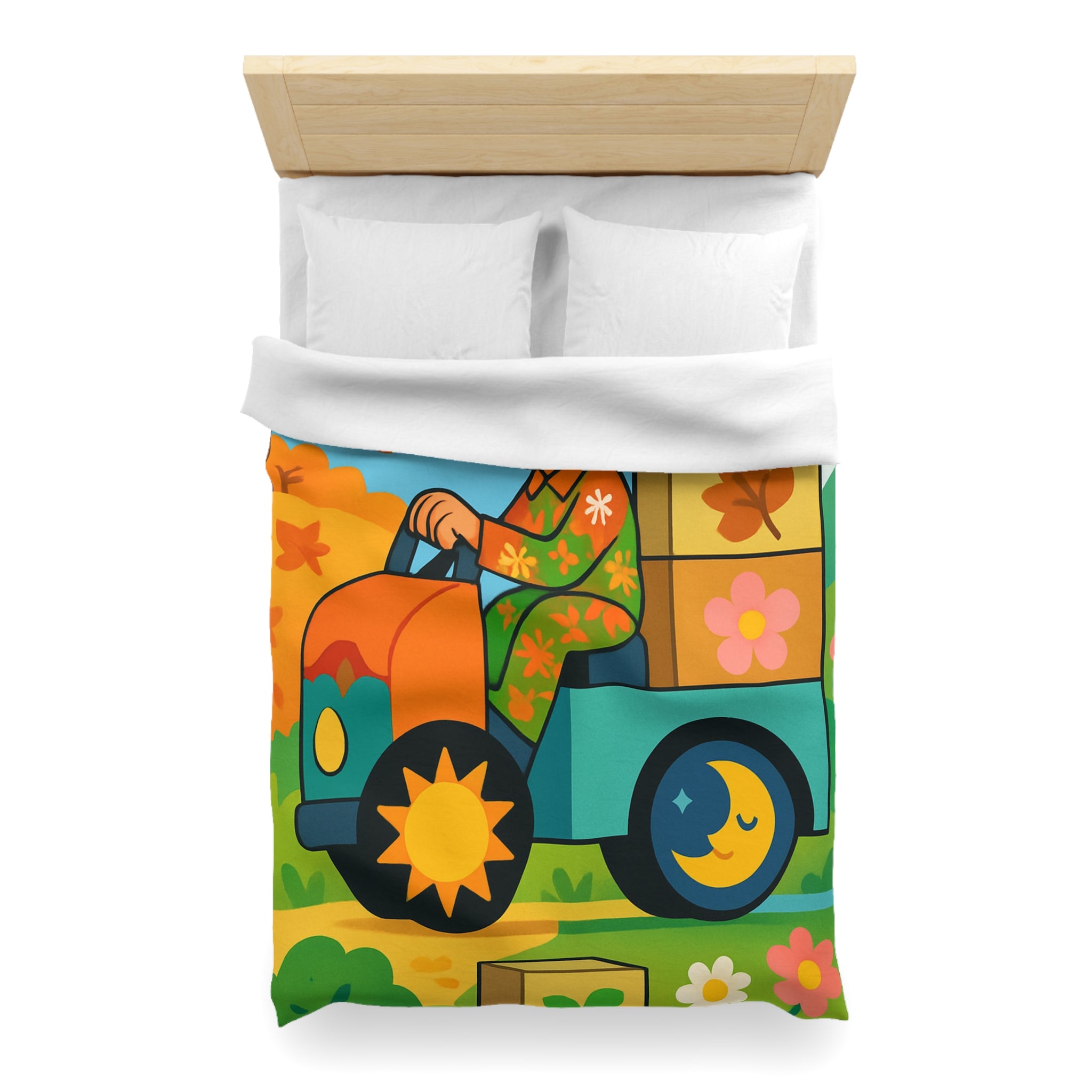 Housse de Couette Paisible Illustrant un Paysage Automnal avec Motifs Floraux et Naturels