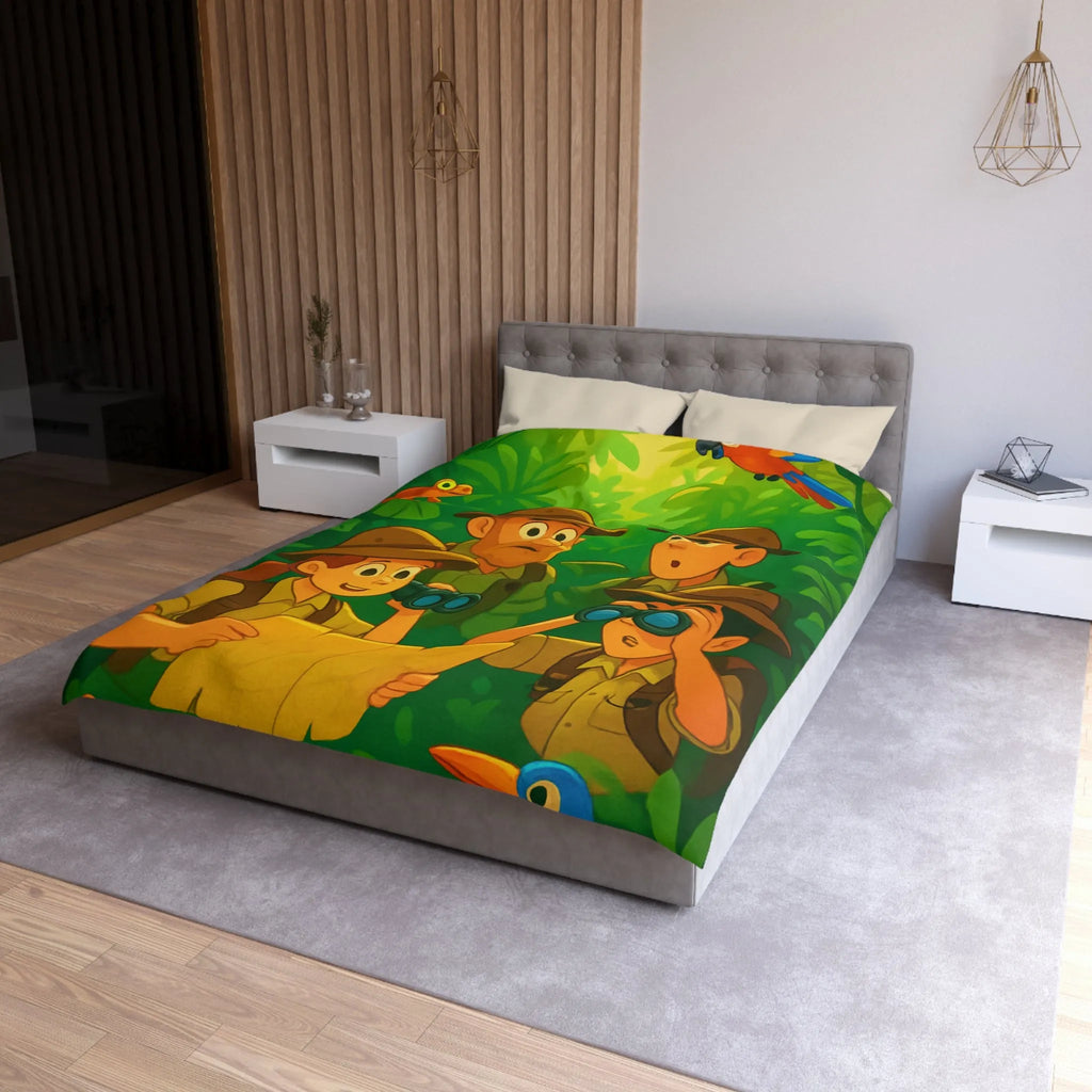 Housse de Couette Jungle Aventure Équipée Explorateurs Curieux et Animaux Exotiques Colorés