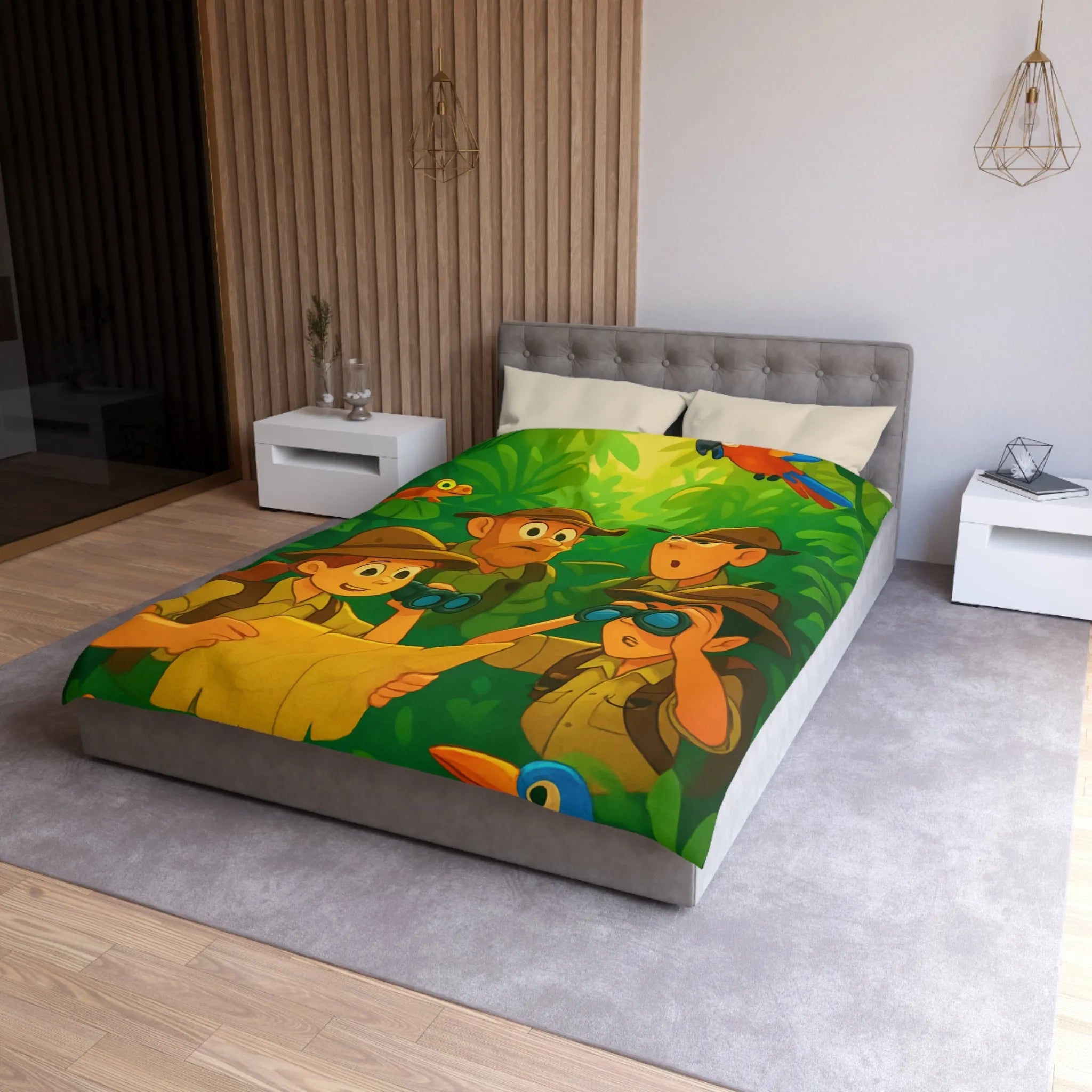 Housse de Couette Jungle Aventure Équipée Explorateurs Curieux et Animaux Exotiques Colorés