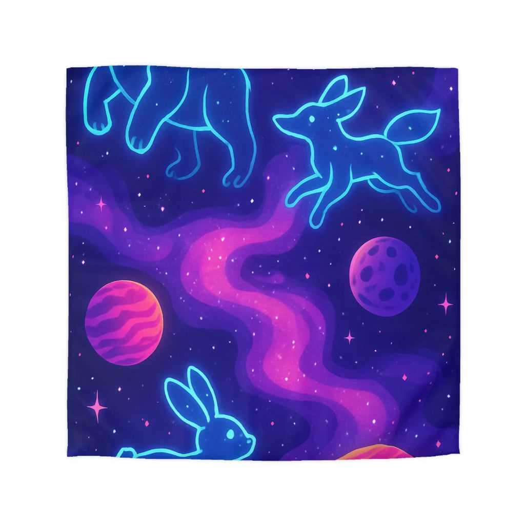 Housse de Couette Étoilée Animaux Néon Cosmiques pour Atmosphère Surnaturelle et Apaisante