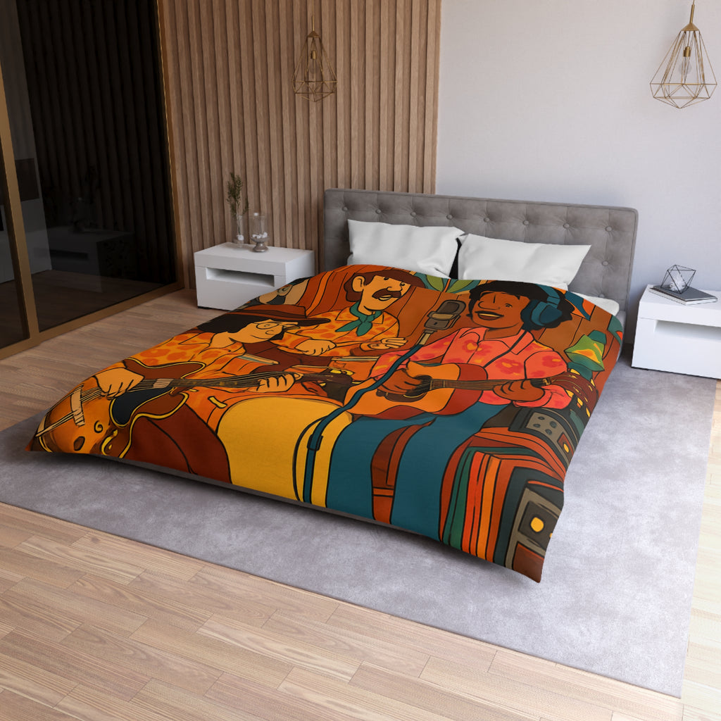 Housse de Couette Vintage avec Musiciens Rétro Jouant de la Guitare et Chanteur