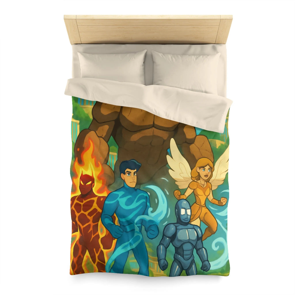 Housse de couette avec personnages héroïques et paysage fantastique inspirant enfant et adolescent