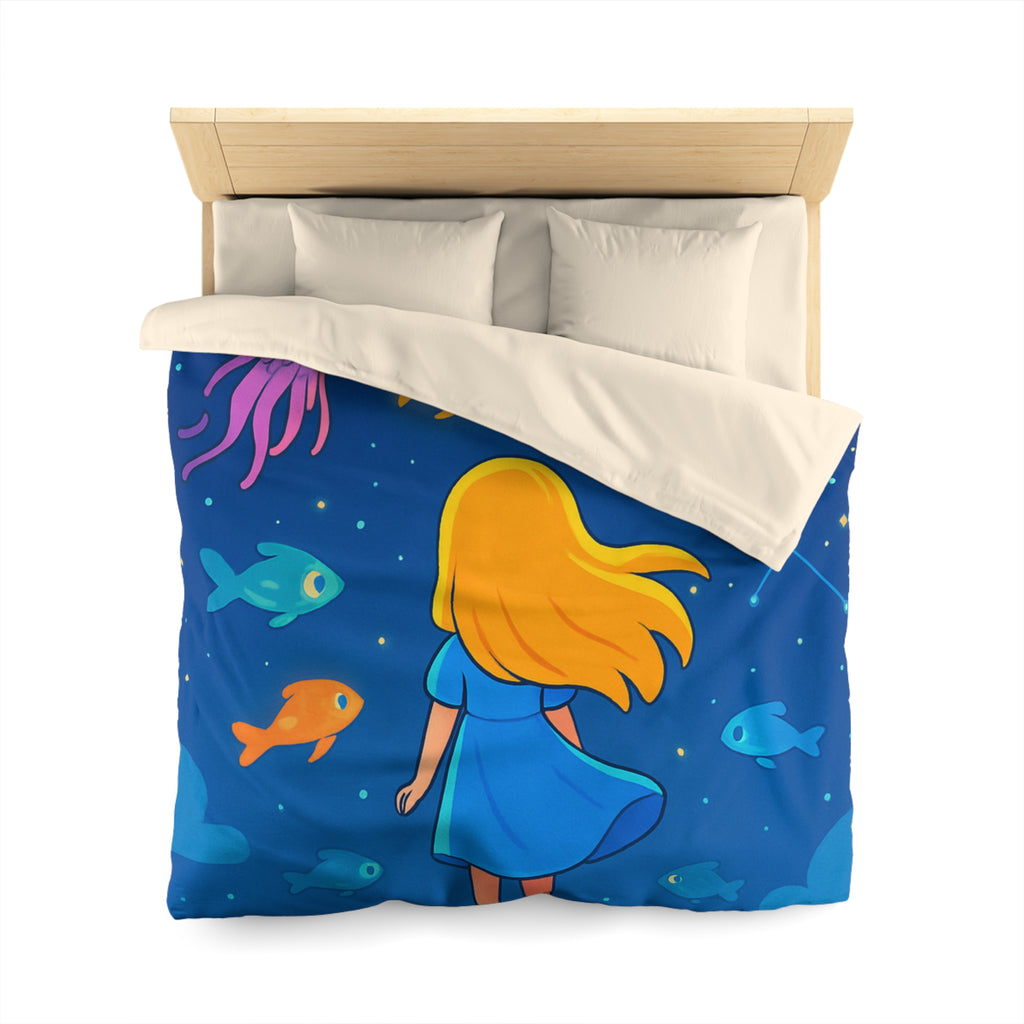 Housse de couette océane enfantine avec animaux marins, étoile ciel bleu magique