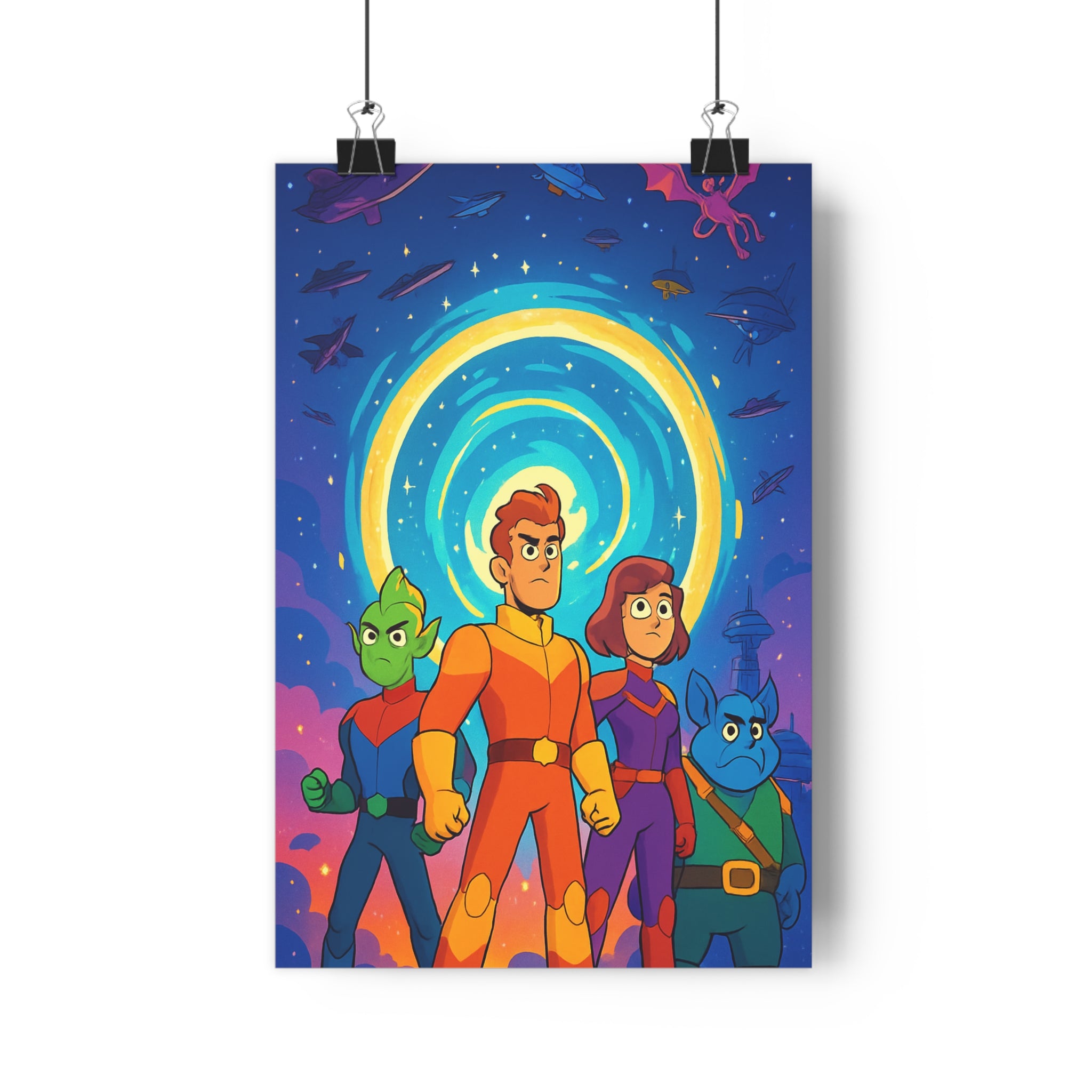 Poster décoratif aventure cosmos héros coloré bleu orange moderne salon chambre dynamique créatif tendance