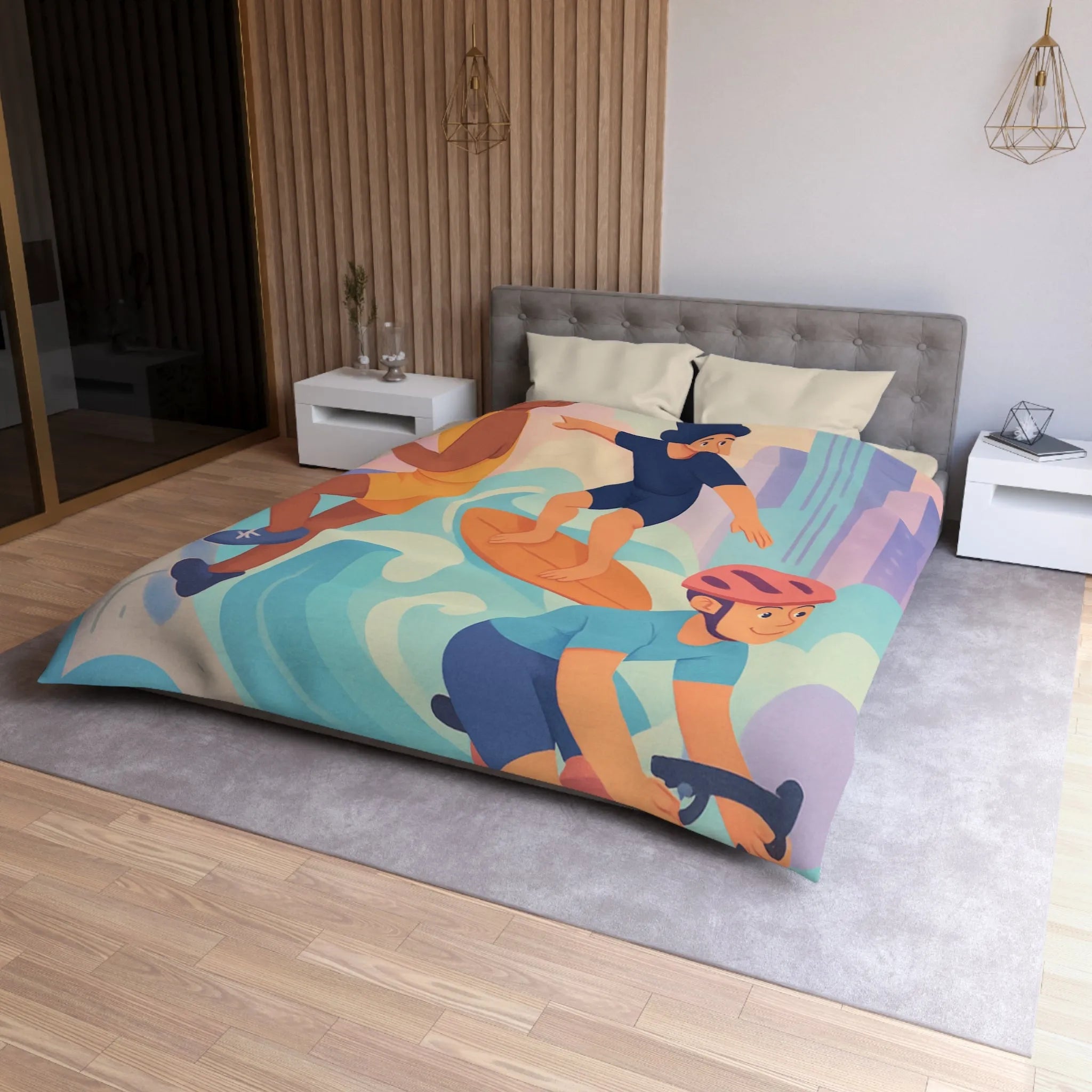 Housse de Couette Microfibre Art Graphique Contemporain Style Décoratif Chambre Tendance