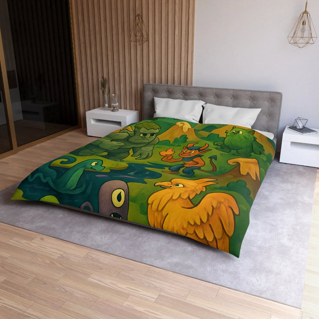 Housse de couette fantaisie créatures magiques et aventure pour chambre d'enfant unique