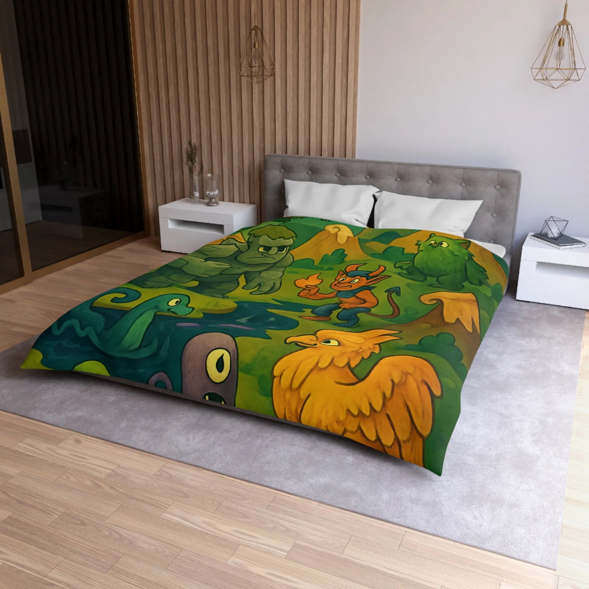 Housse de couette fantaisie créatures magiques et aventure pour chambre d'enfant unique