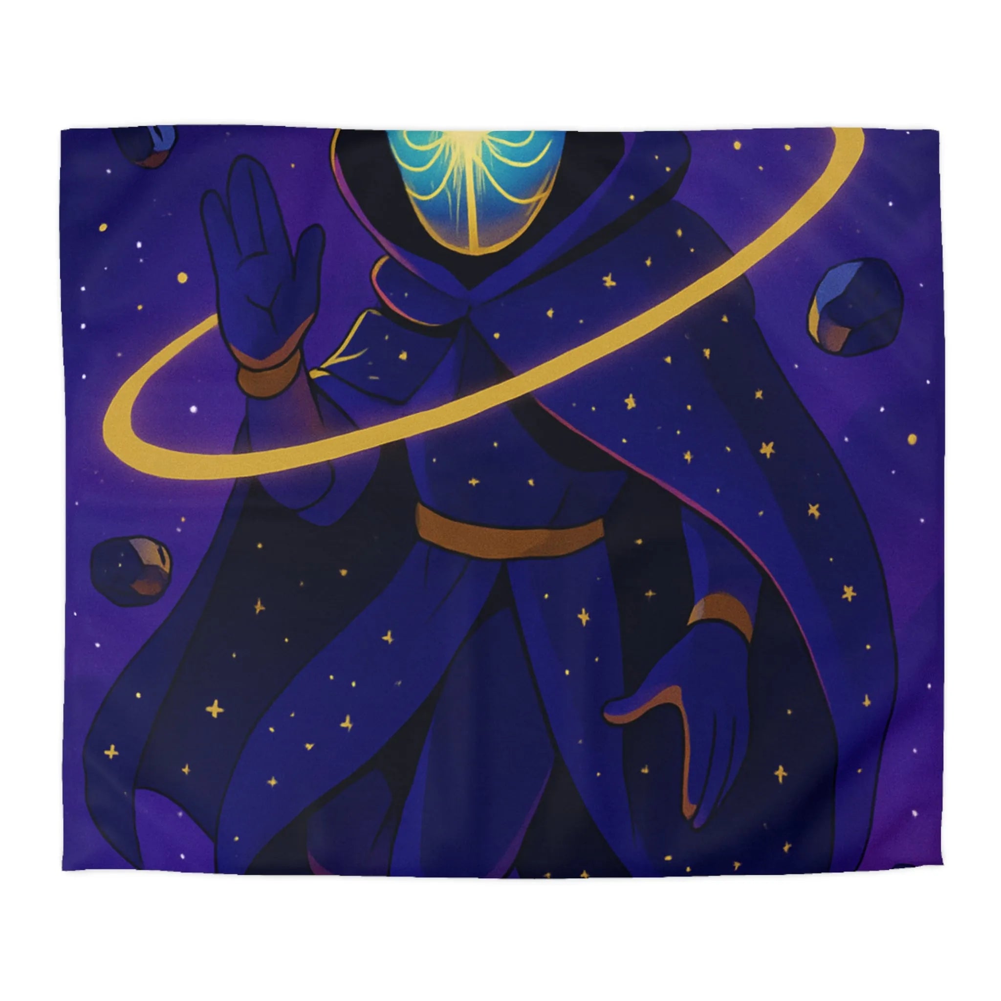 Housse de couette cosmique avec silhouette mystérieuse et motifs galactiques pour décor unique