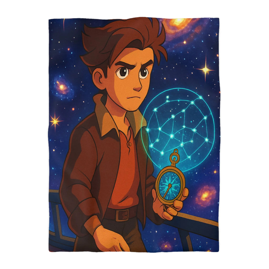 Housse de Couette Enfant Univers Galactique Garçon et Boussole Vintage Motif Étoilé
