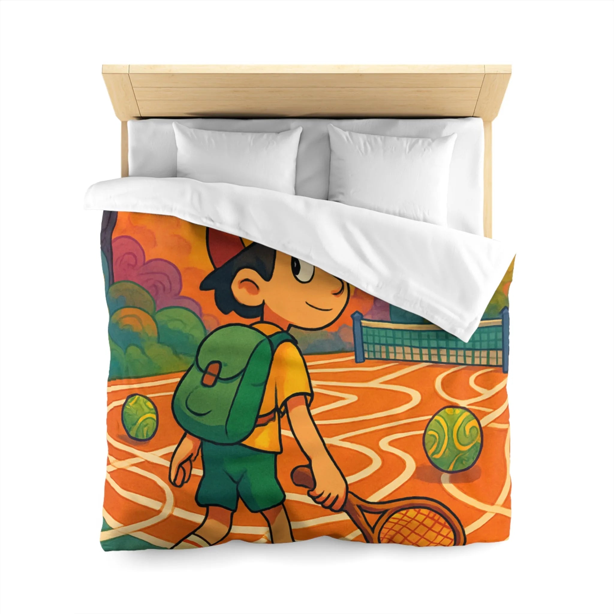 Housse de couette enfant avec motif joueur de tennis dans parc coloré joyeux