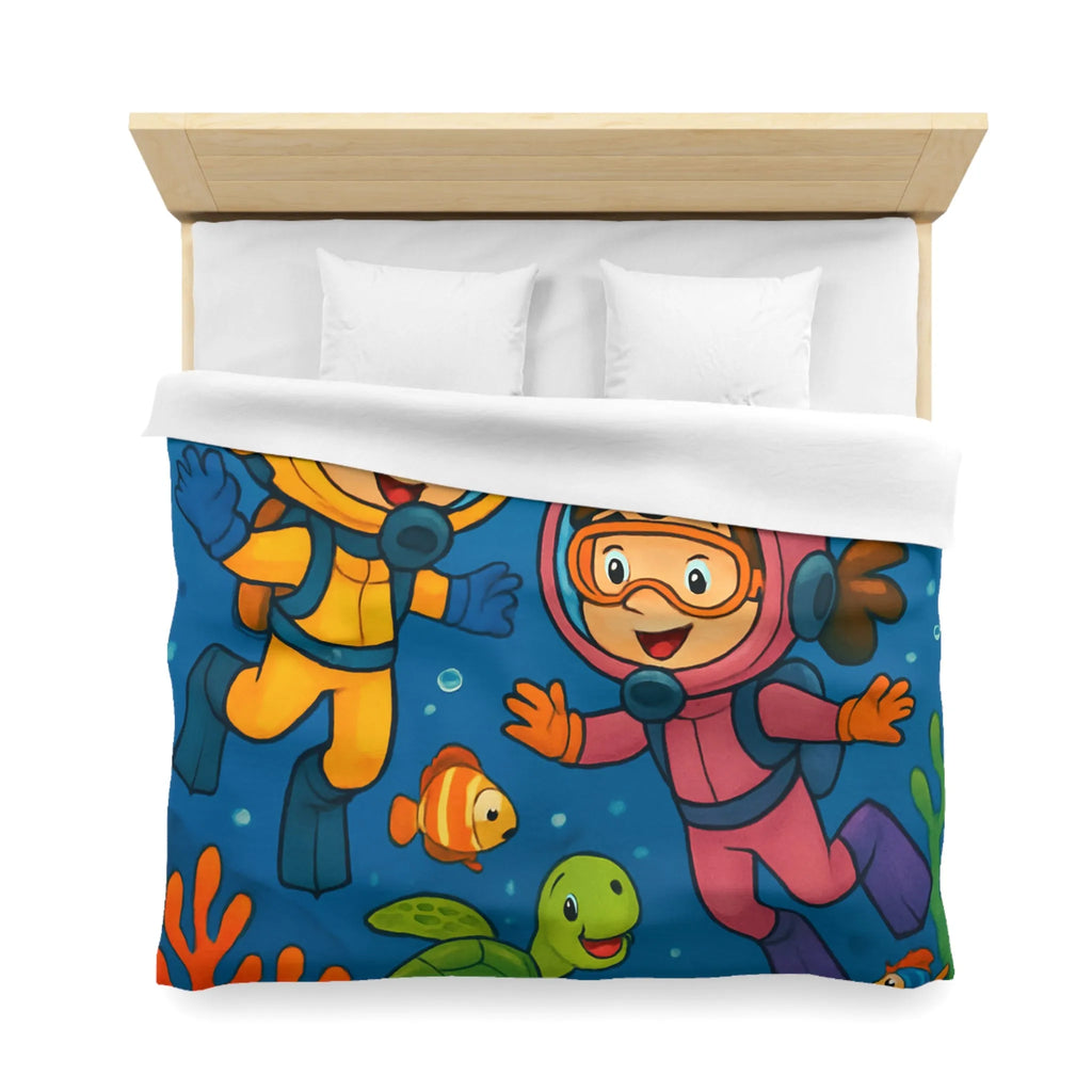 Housse de couette ludique pour enfant avec plongeurs et animaux marins multicolores