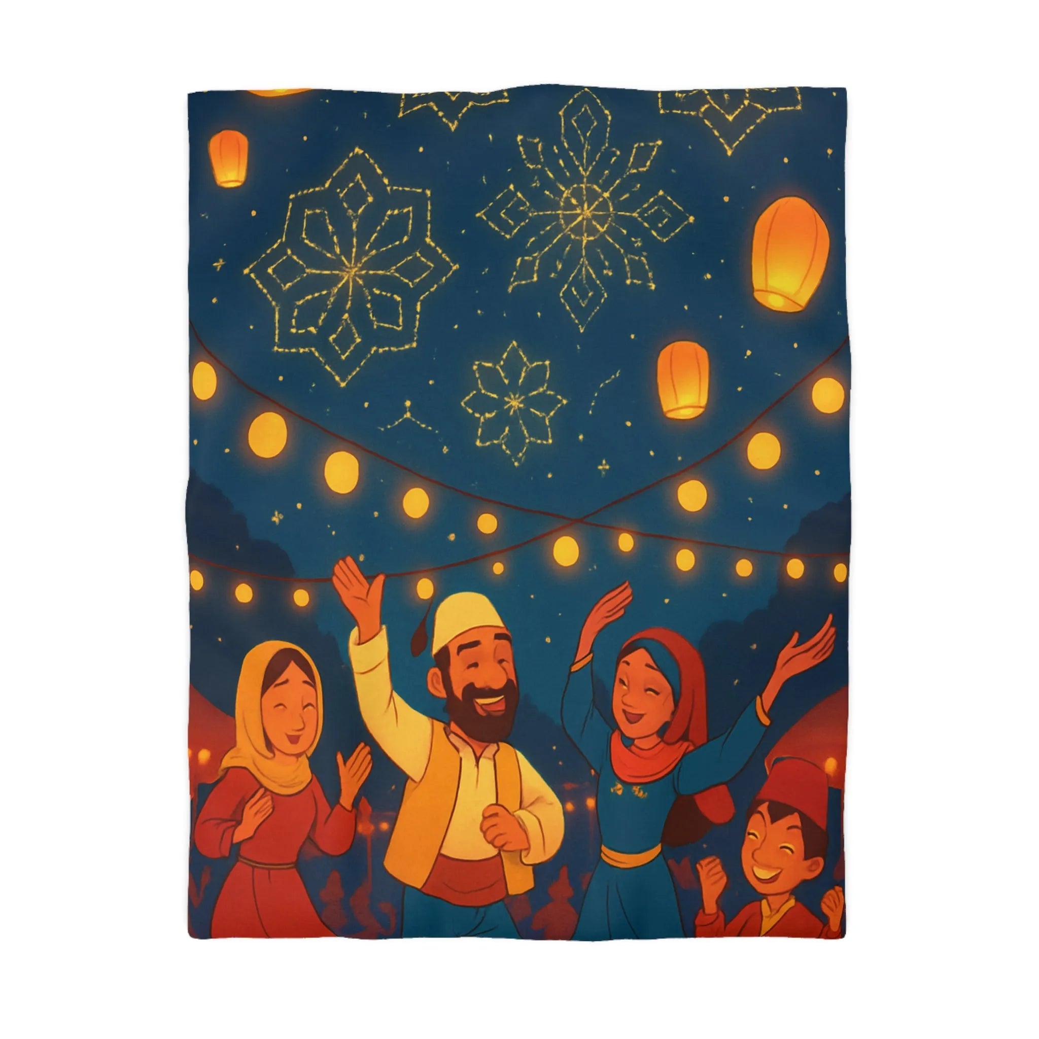 Housse de Couette Avec Scène Festive Nocturne et Lanternes Flottantes Pour Décoration Chambre