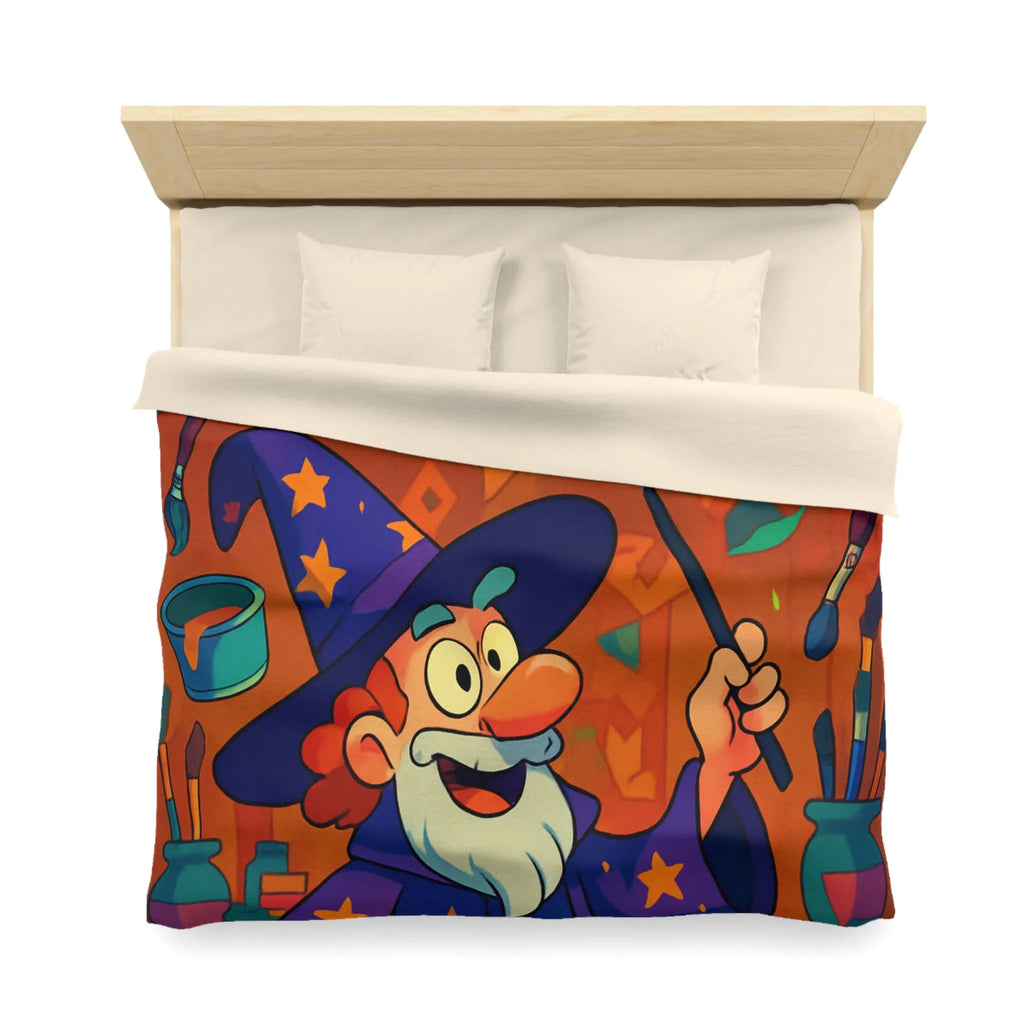 Housse de couette magique colorée avec sorcier et peinture arc-en-ciel vibrante