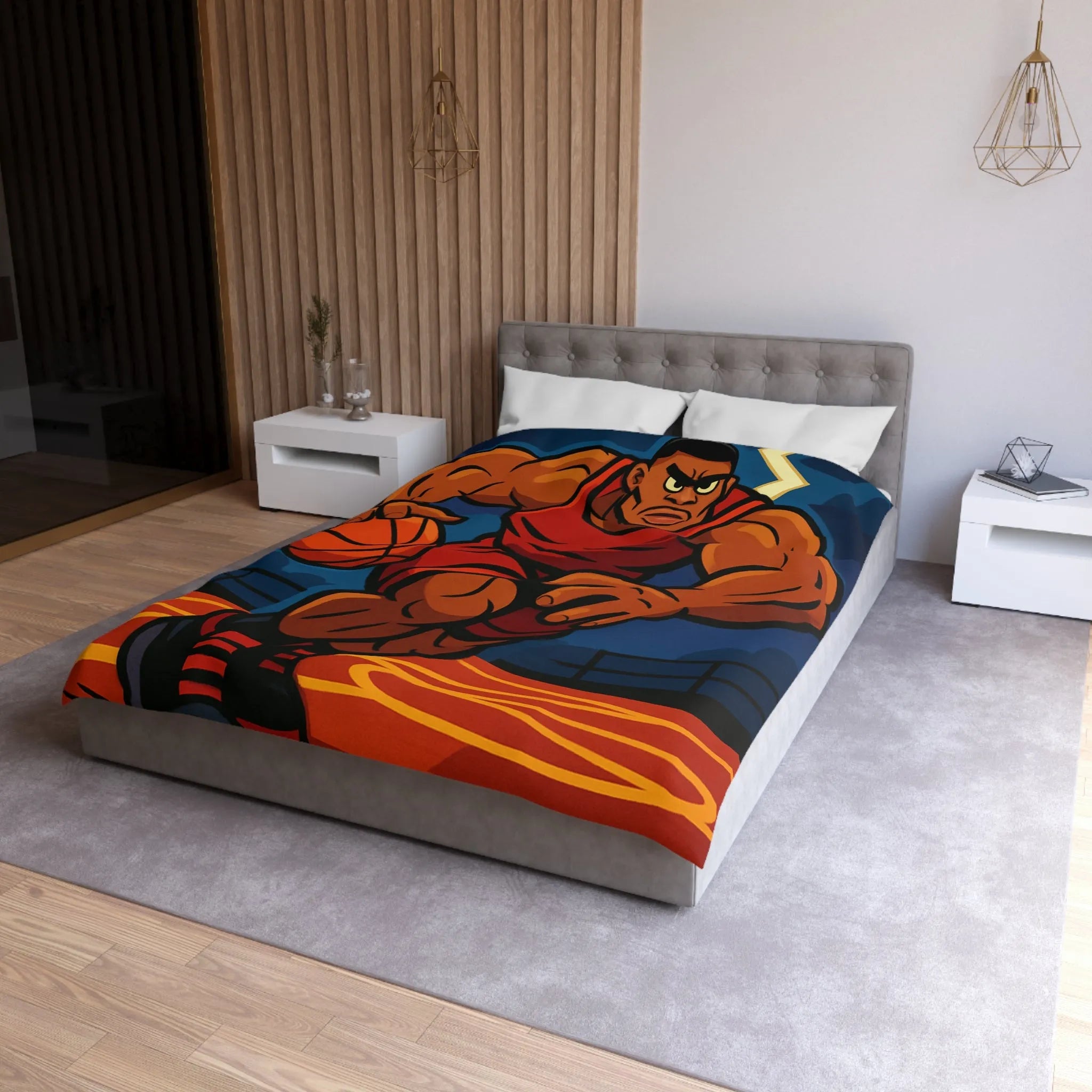 Housse de couette avec illustration dynamique de joueur de basket-ball en action intense