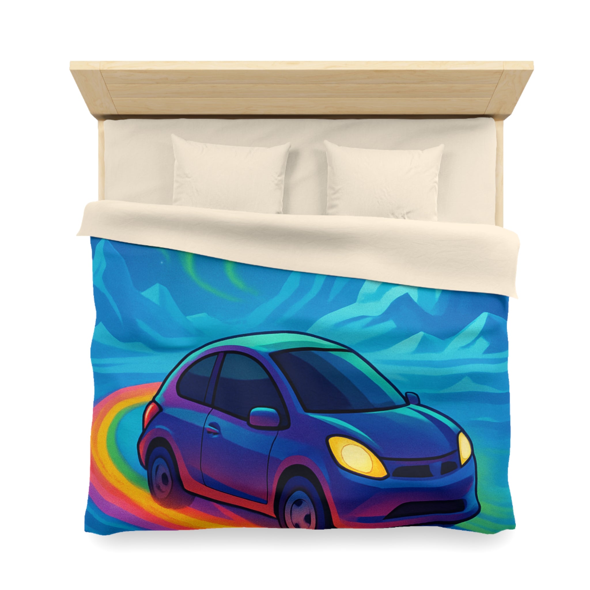 Housse de couette paysage polaire voiture et aurore boréale en couleurs éclatantes