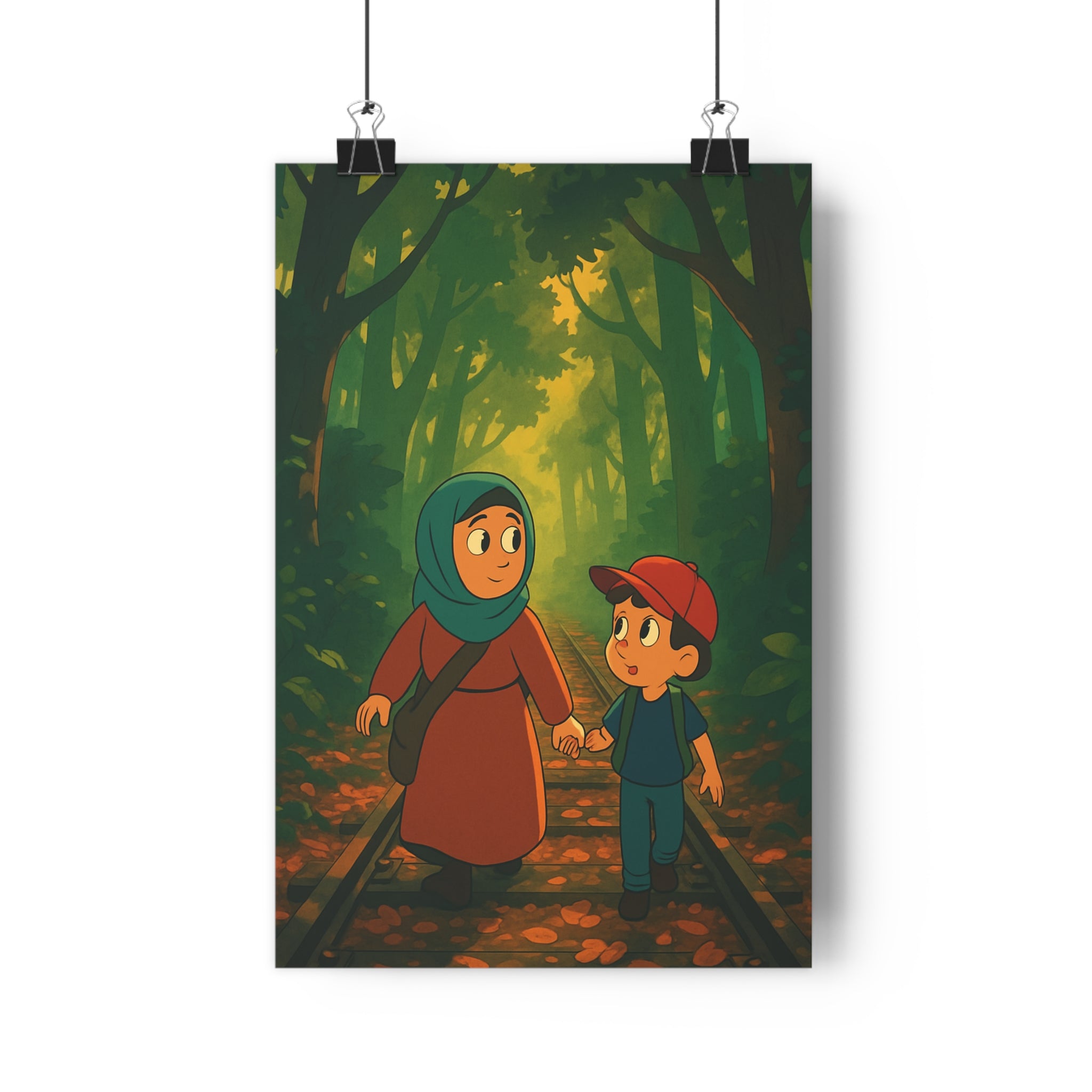 Poster décoratif anime aventure mystique vert orange chambre salon forêt lumière enfant adulte qualité