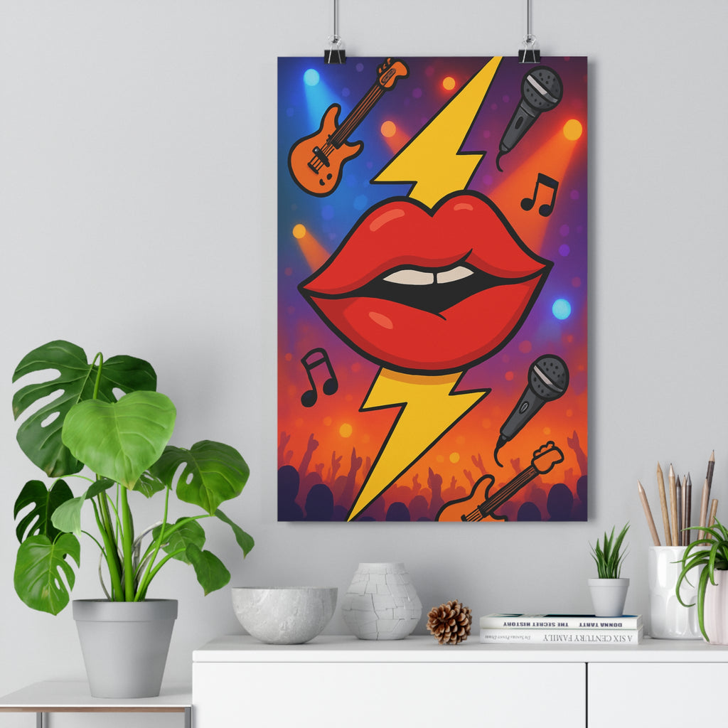 Poster décoratif cartoon rouge jaune rock vibrant musique concert salon chambre dynamique psychédélique multicolore