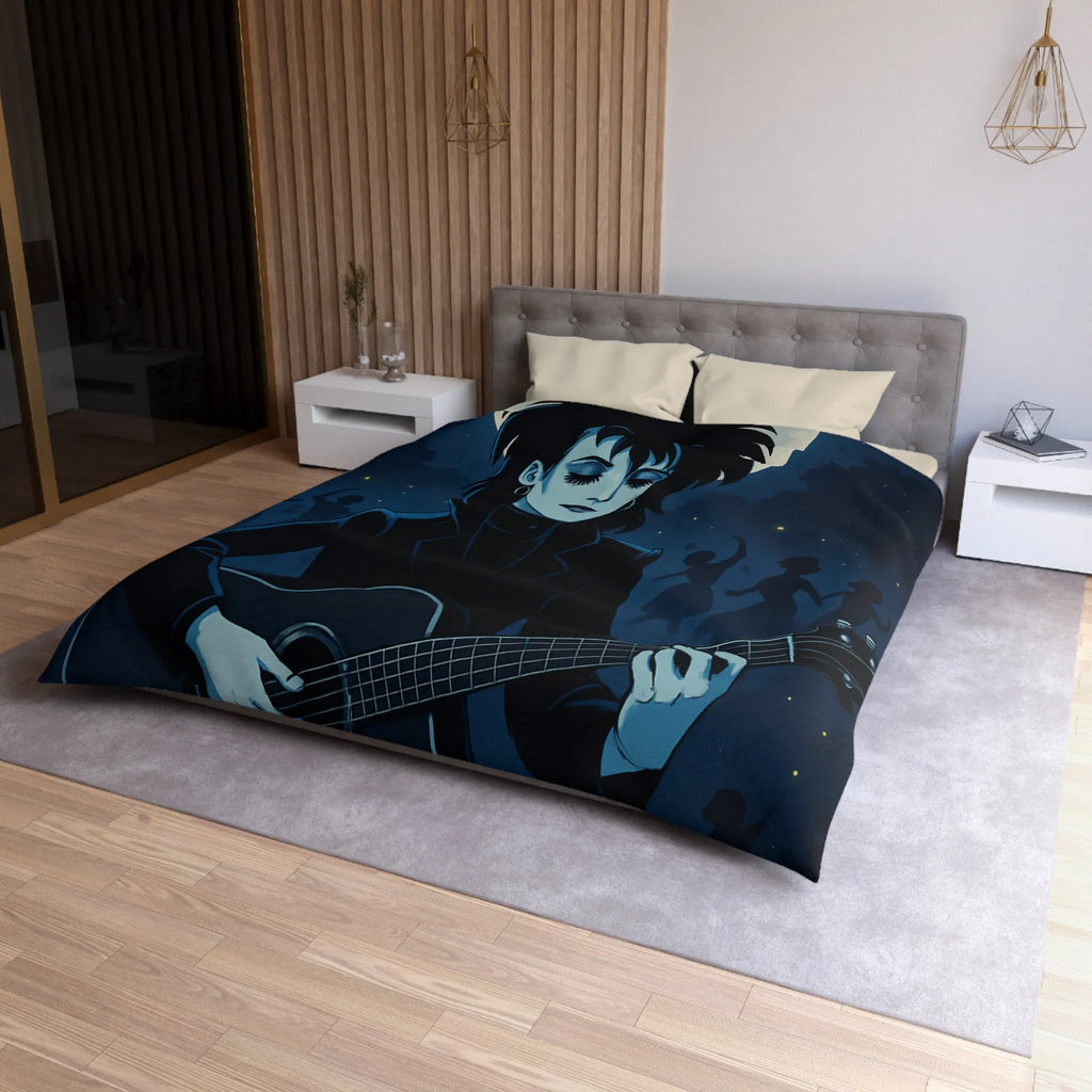 Housse de Couette Gothique avec Musicien à la Guitare Devant Pleine Lune Mystique