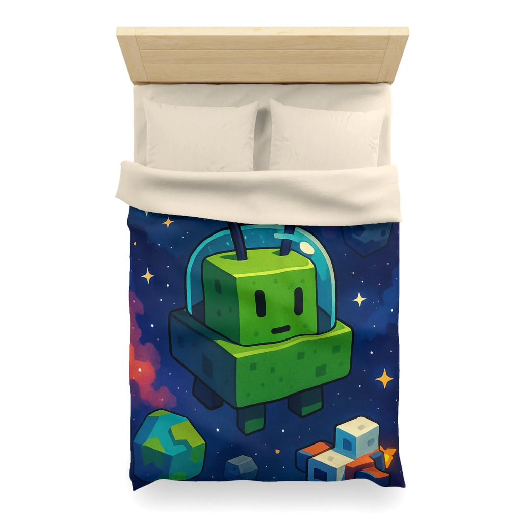 Housse de Couette Cosmos mignon extraterrestre vert cubique et planètes pixelisées