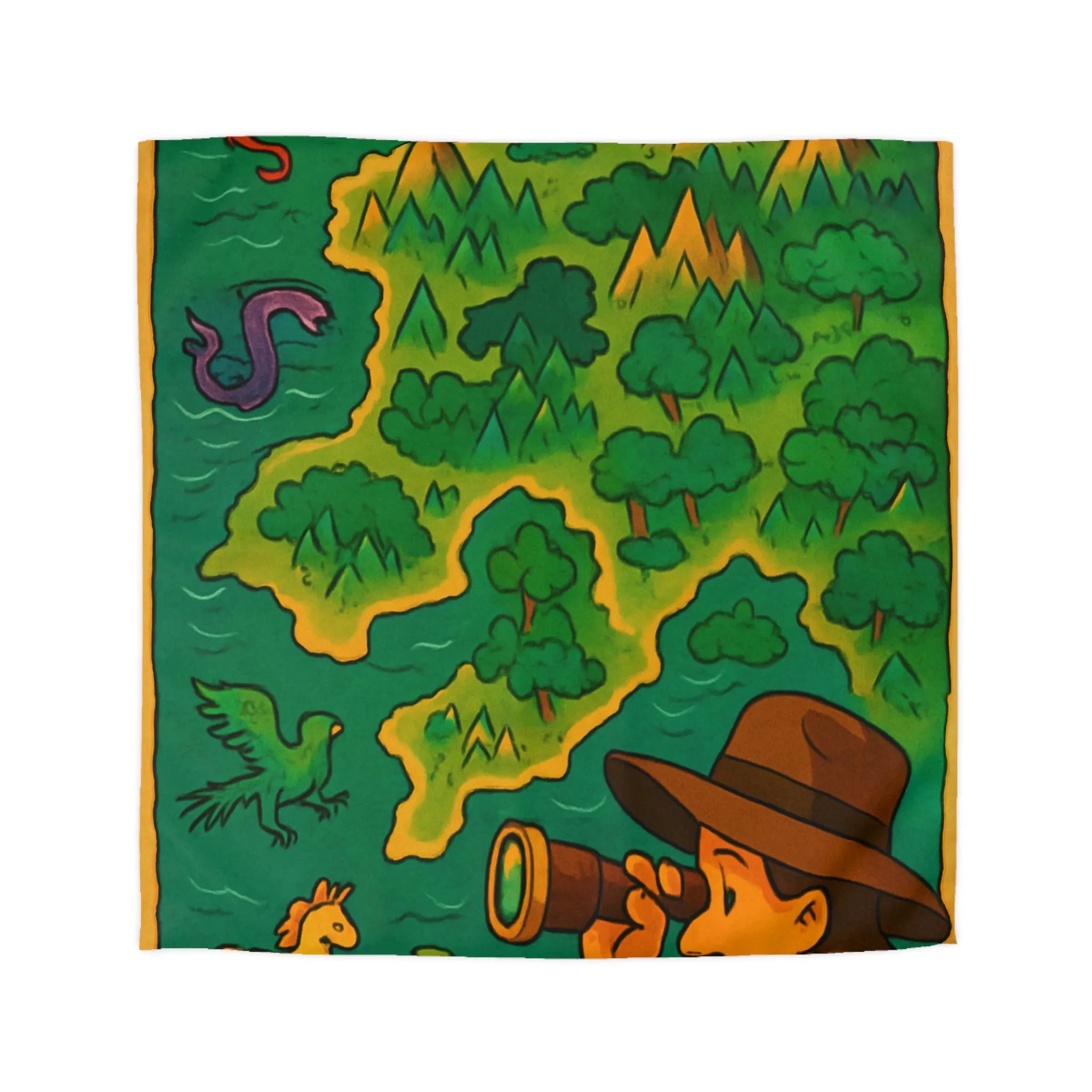 Explorez une carte magique avec dragons, montagnes et créatures mythiques sur fond coloré