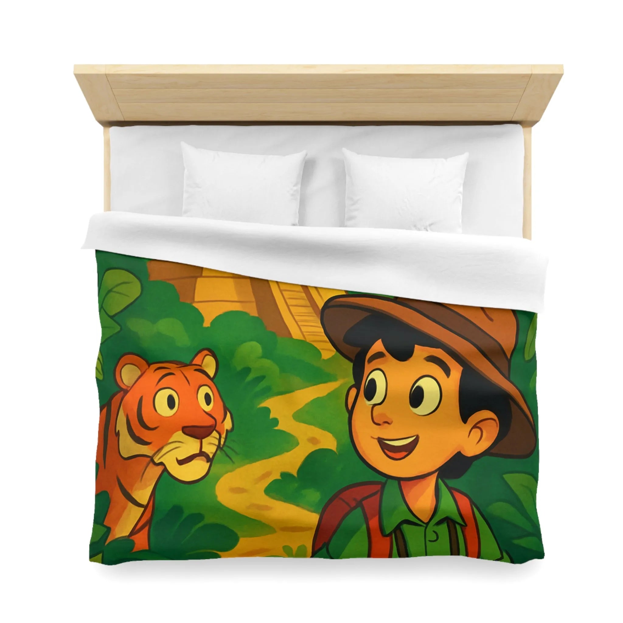 Housse de couette aventure jungle pour enfants avec château et animaux exotiques colorés