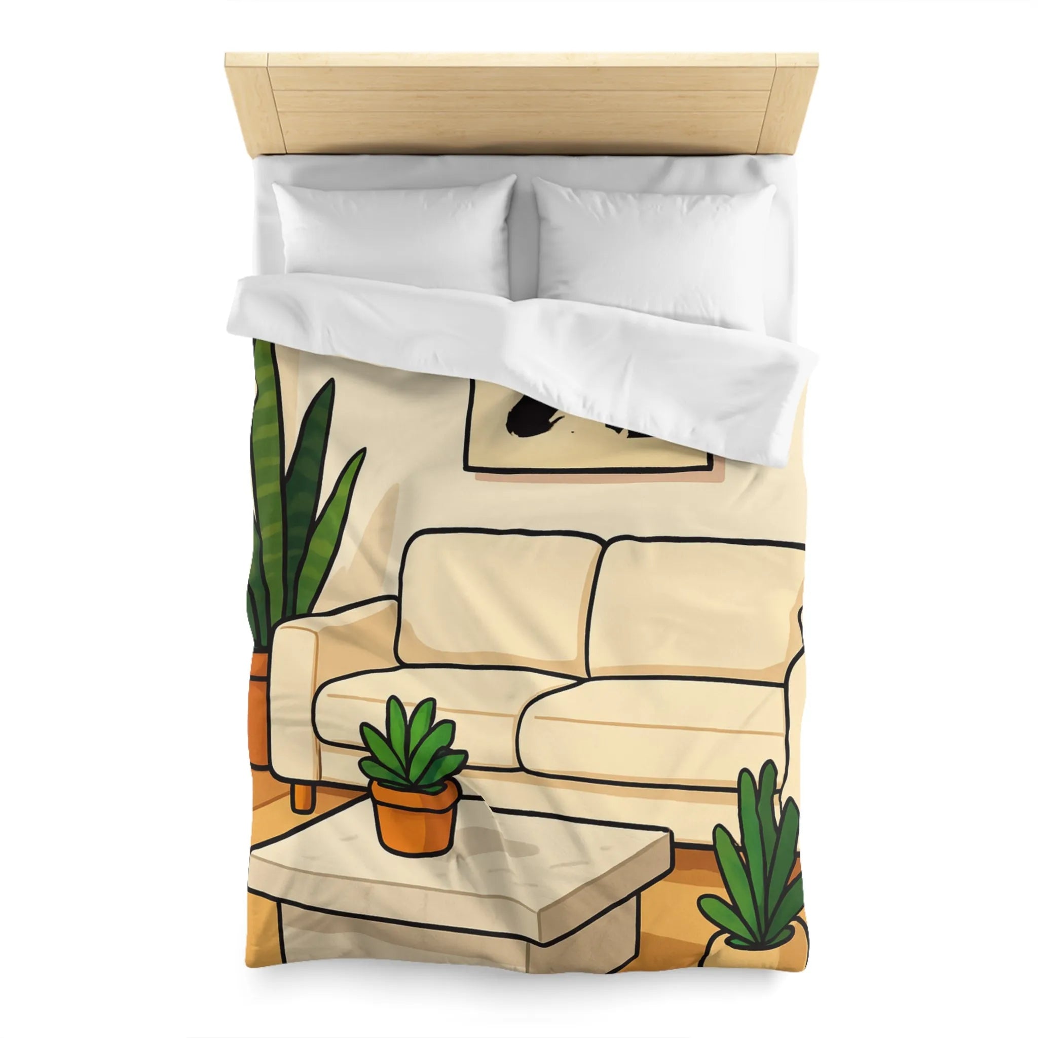 Housse de Couette Élégante avec Design Graphique Moderne et Plantes Vertes Décoratives
