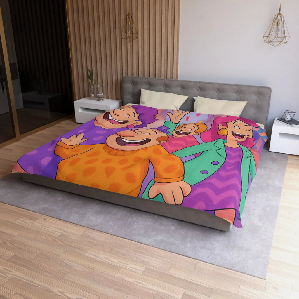 Housse de couette joyeuse avec personnages et ballons pour décoration festive chambre