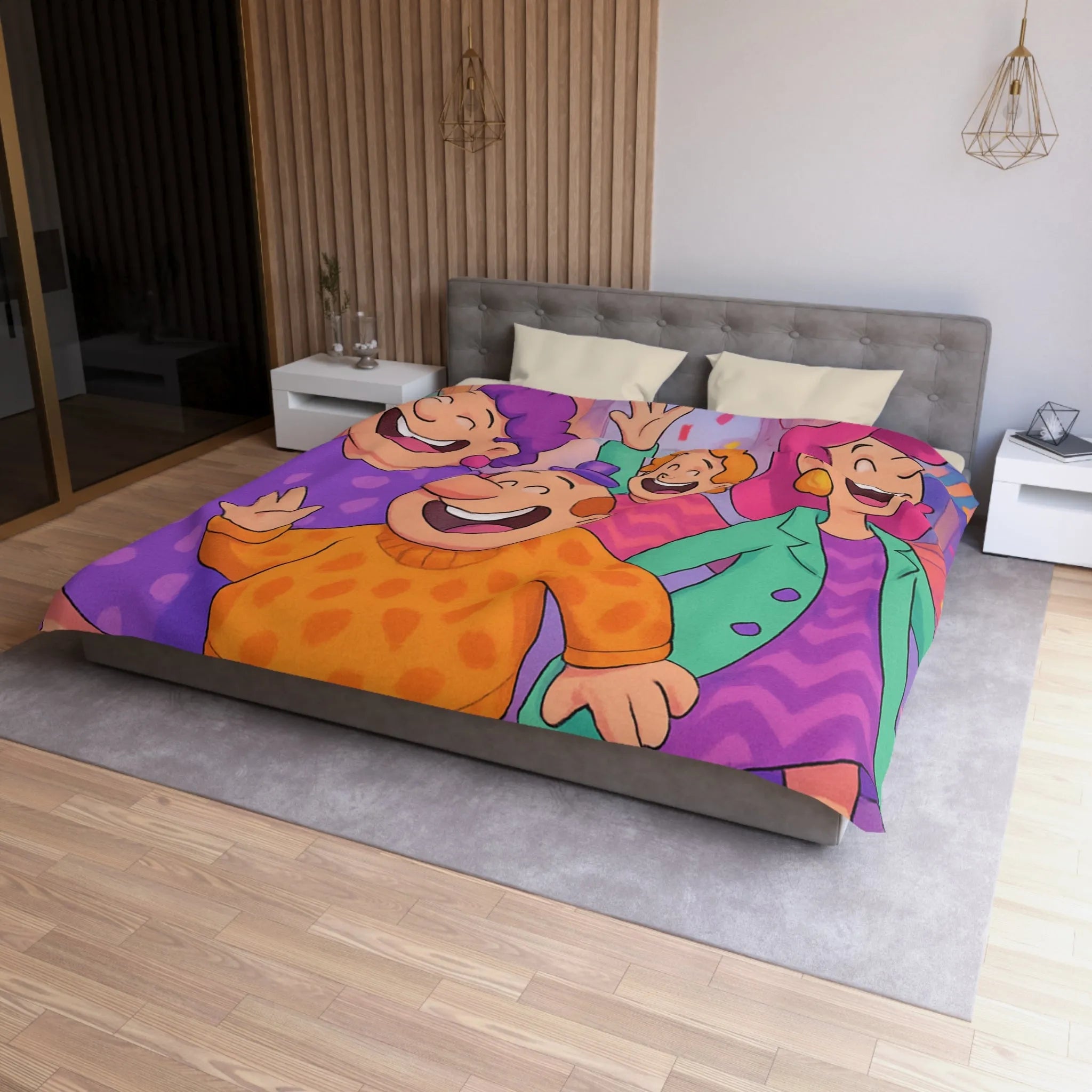 Housse de couette joyeuse avec personnages et ballons pour décoration festive chambre