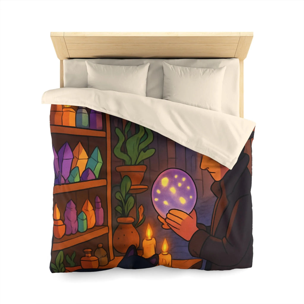 Housse de couette élégante avec scène mystique de ruelle et chat noir