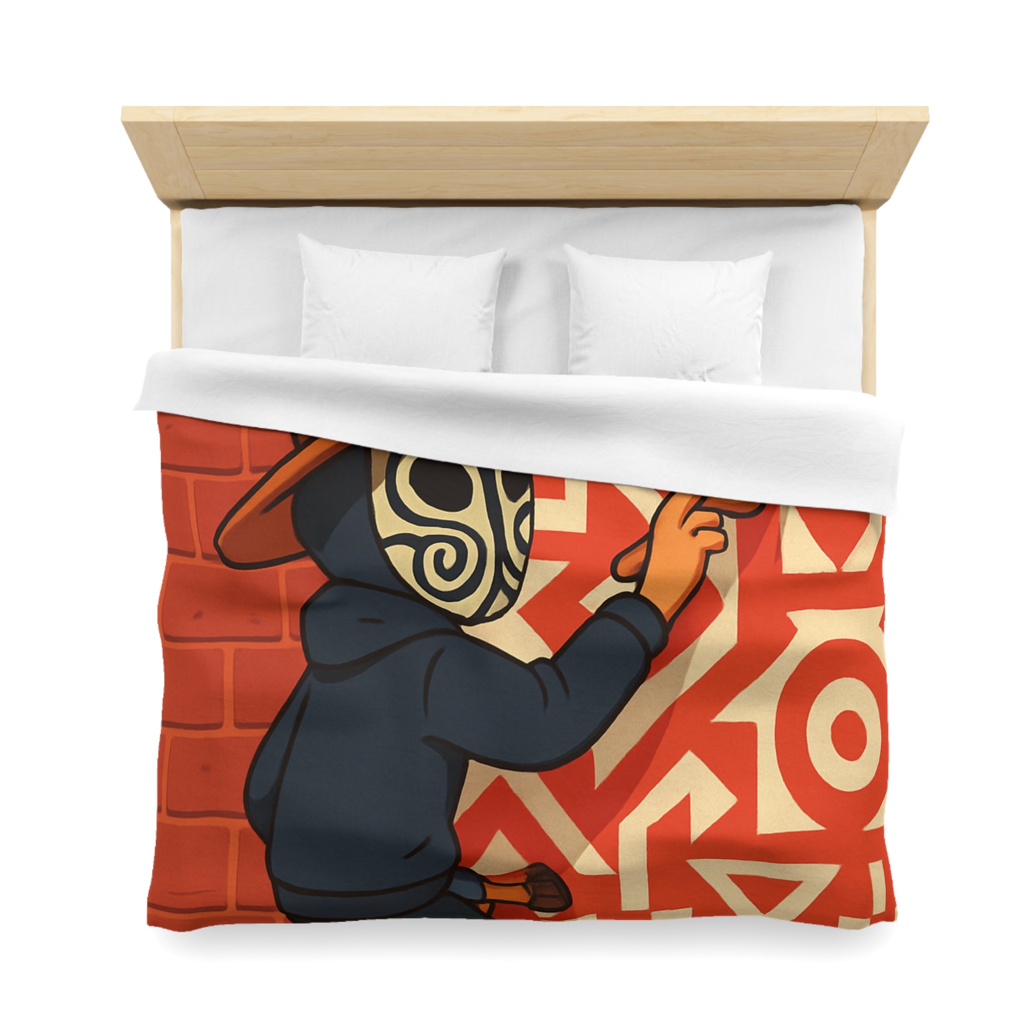 Housse de Couette Style Graffiti Masque Ethnique en Rouge et Blanc Pour Chambre Adulte