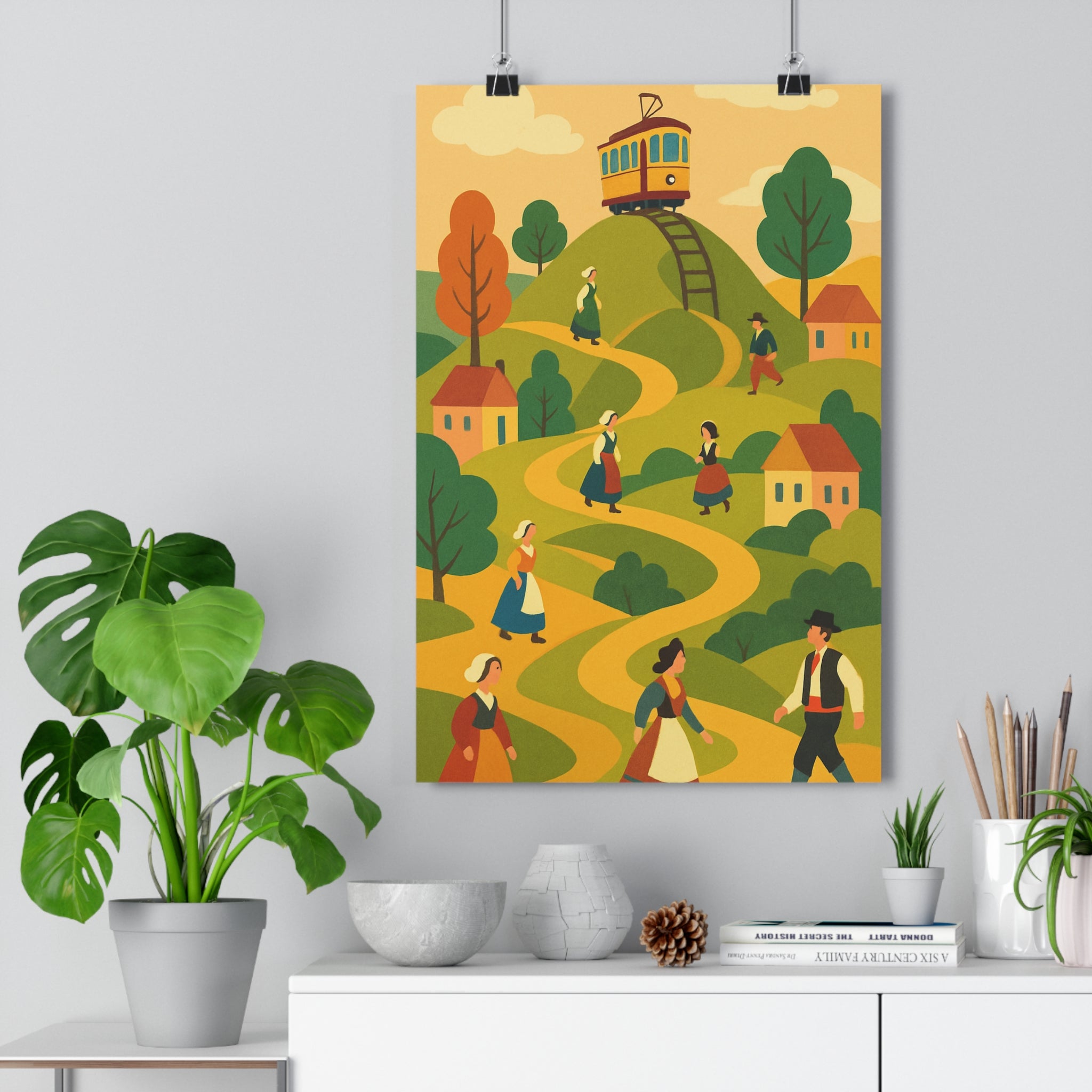 Poster décoratif cartoon vert orange bleu nostalgique chaleureux salon chambre moderne mural qualité premium