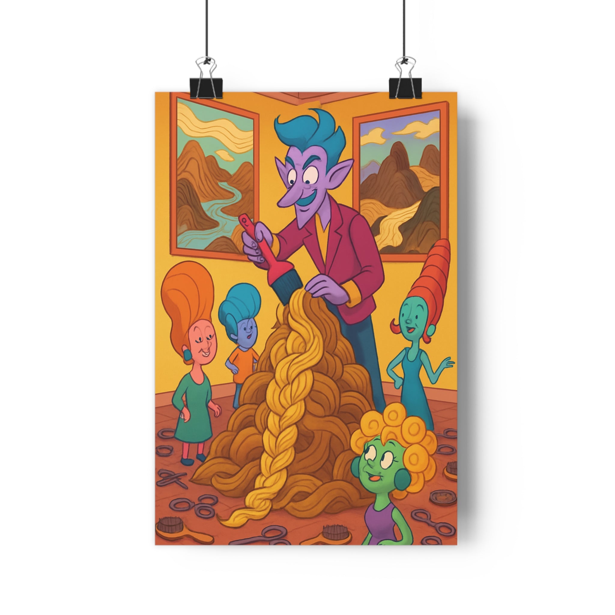 Poster décoratif cartoon salon fantastique coloré jaune bleu magique joyeux enfant chambre unique vibrant