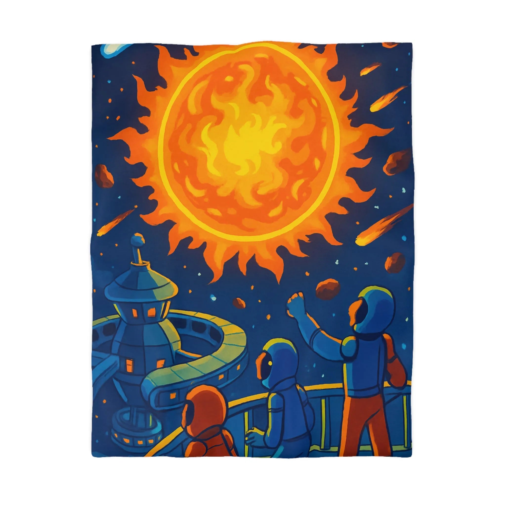 Housse de couette colorée avec scène spatiale vibrante pour chambre moderne et vive