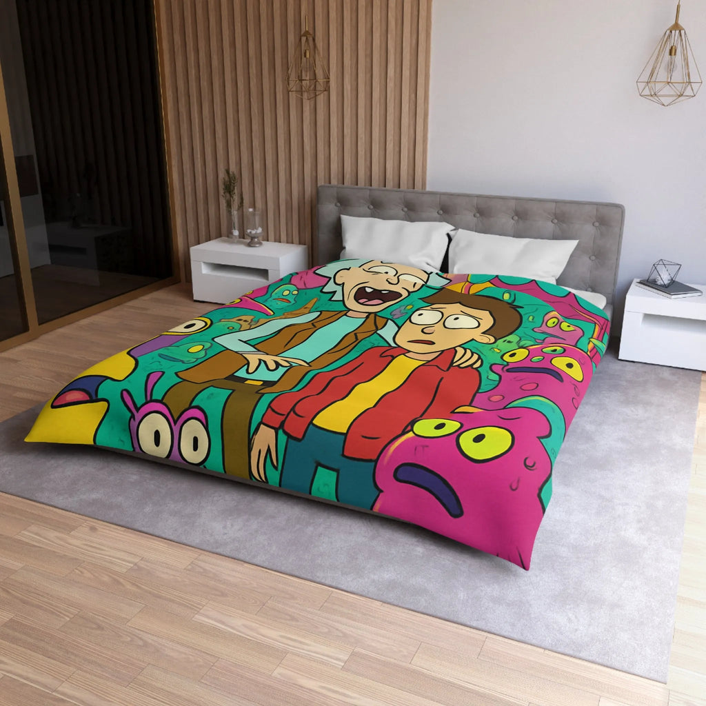 Housse de couette extravagante avec motifs extraterrestres et ambiance science-fiction colorée animée